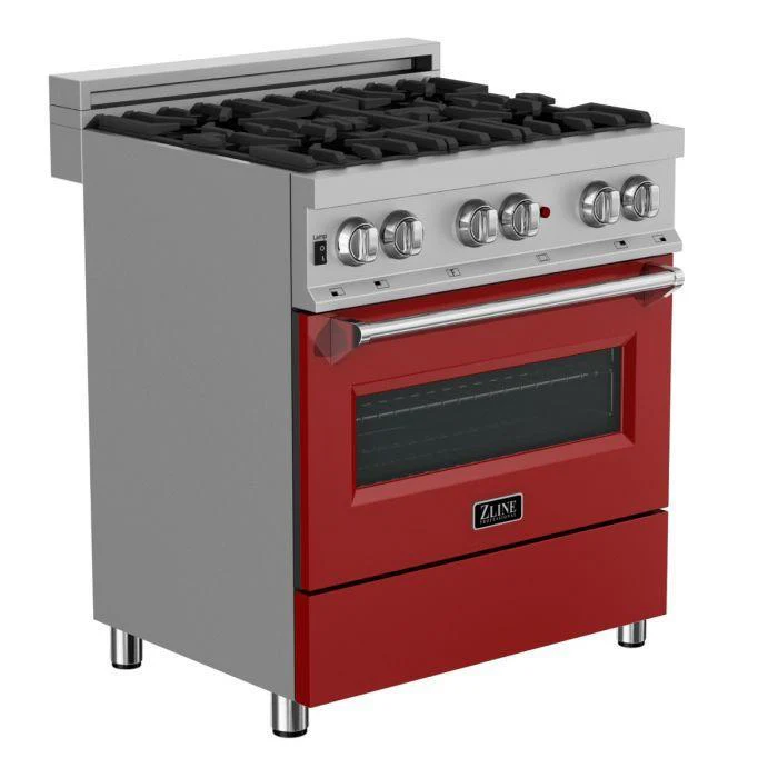 ZLINE 30 in. Professional Dual Fuel Range in DuraSnow® Stainless with Red Matte Door, RAS-RM-30 - Cheap Abt
