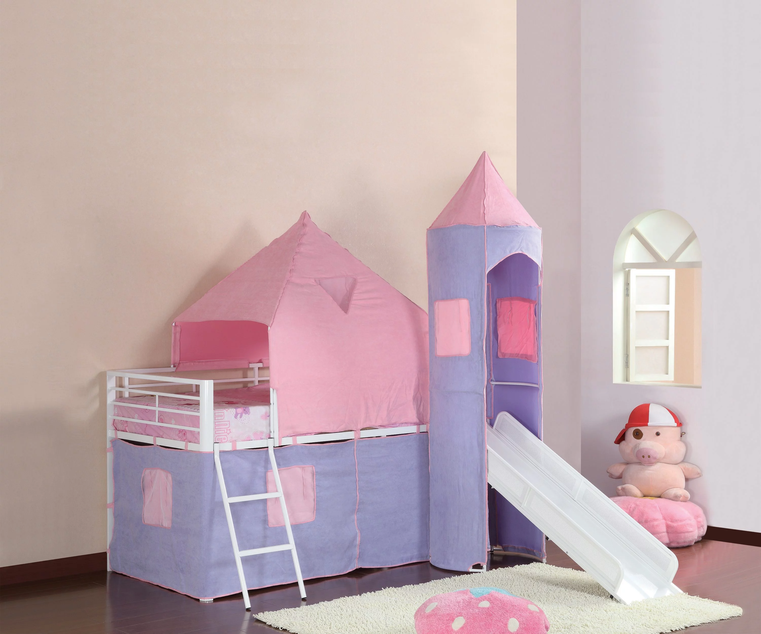 Coaster Princess Castle Twin Tent Loft Bed in Pink and Purple - Cheap Abt
