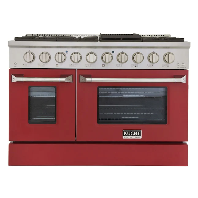 Kucht Professional 48 in. 6.7 cu ft. Natural Gas Range with Red Door and Silver Knobs, KNG481-R - Cheap Abt