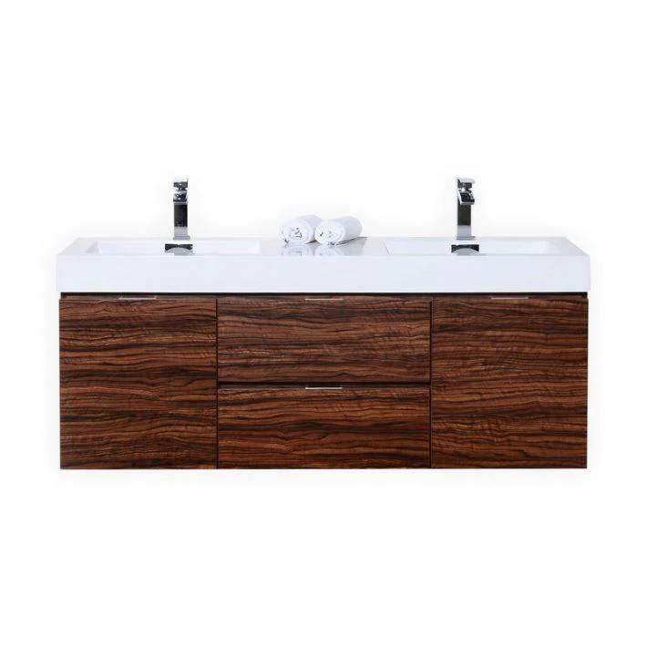 KubeBath Bliss 60 in. Double Sink Wall Mount Modern Bathroom Vanity - Walnut, BSL60D-WNT - Cheap Abt