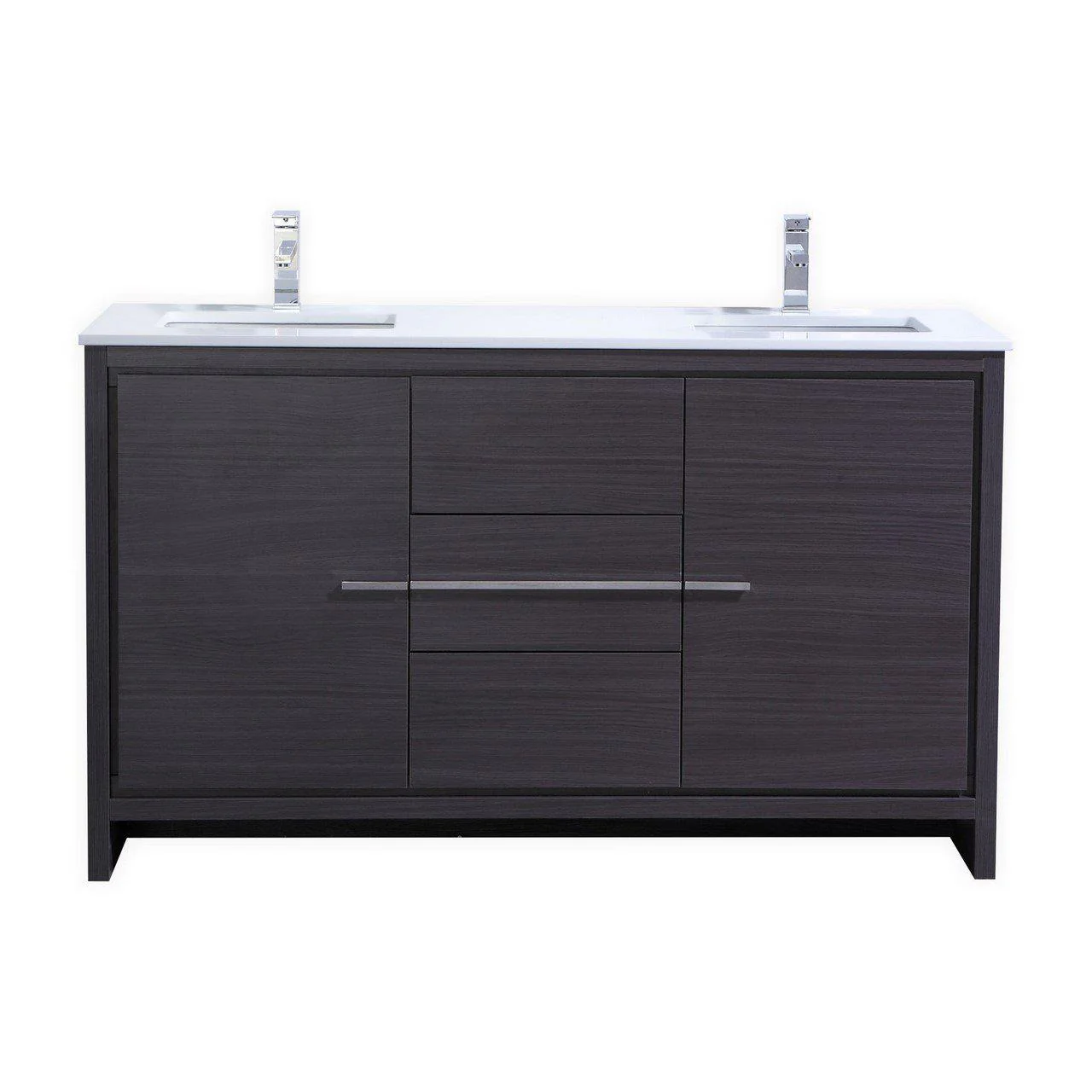 KubeBath Dolce 60 in. Double Sink Modern Bathroom Vanity with White Quartz Counter Top - Dark Gray Oak, AD660DWB - Cheap Abt