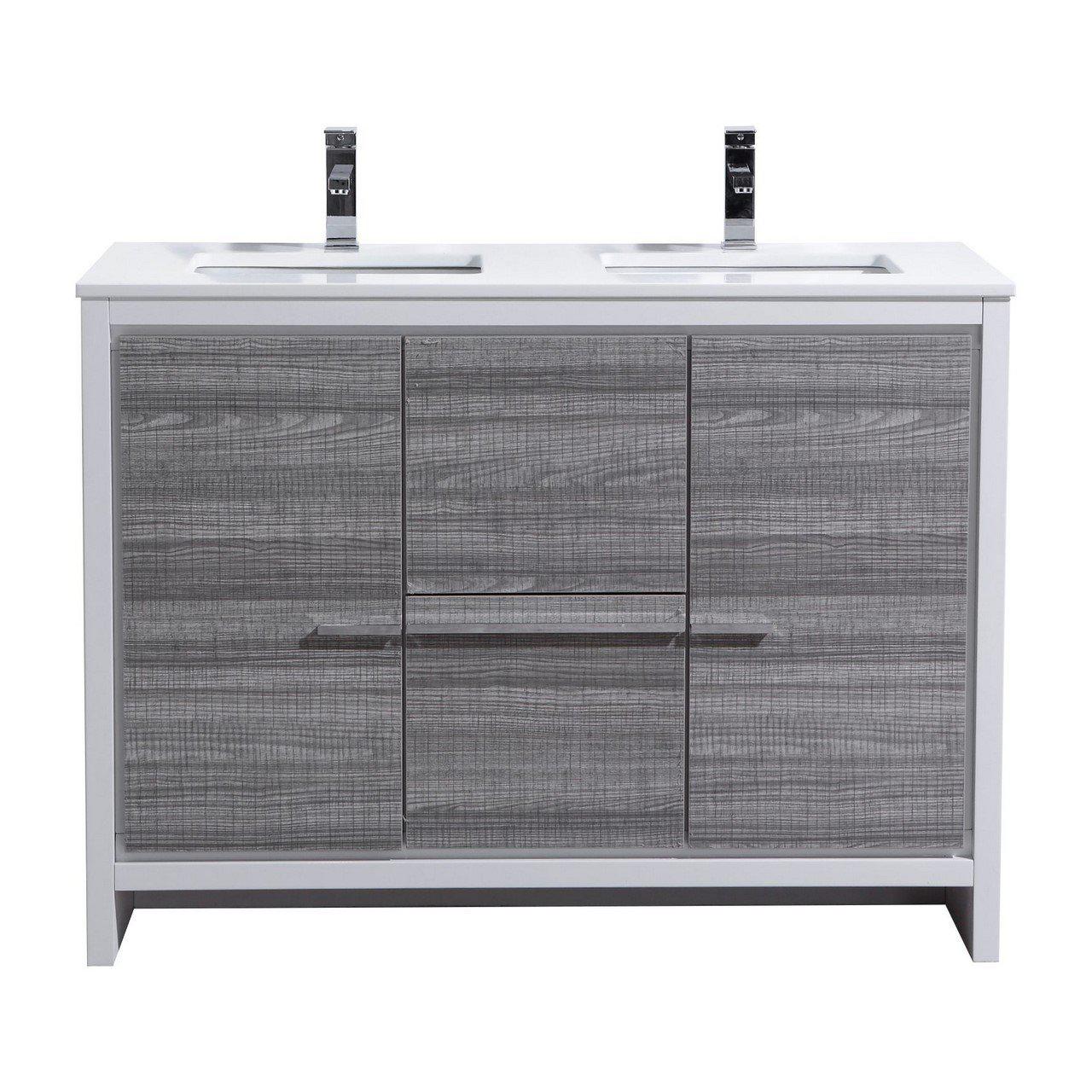 KubeBath Dolce 48 in. Double Sink Modern Bathroom Vanity with White Quartz Counter Top - Ash Gray, AD648DHG - Cheap Abt