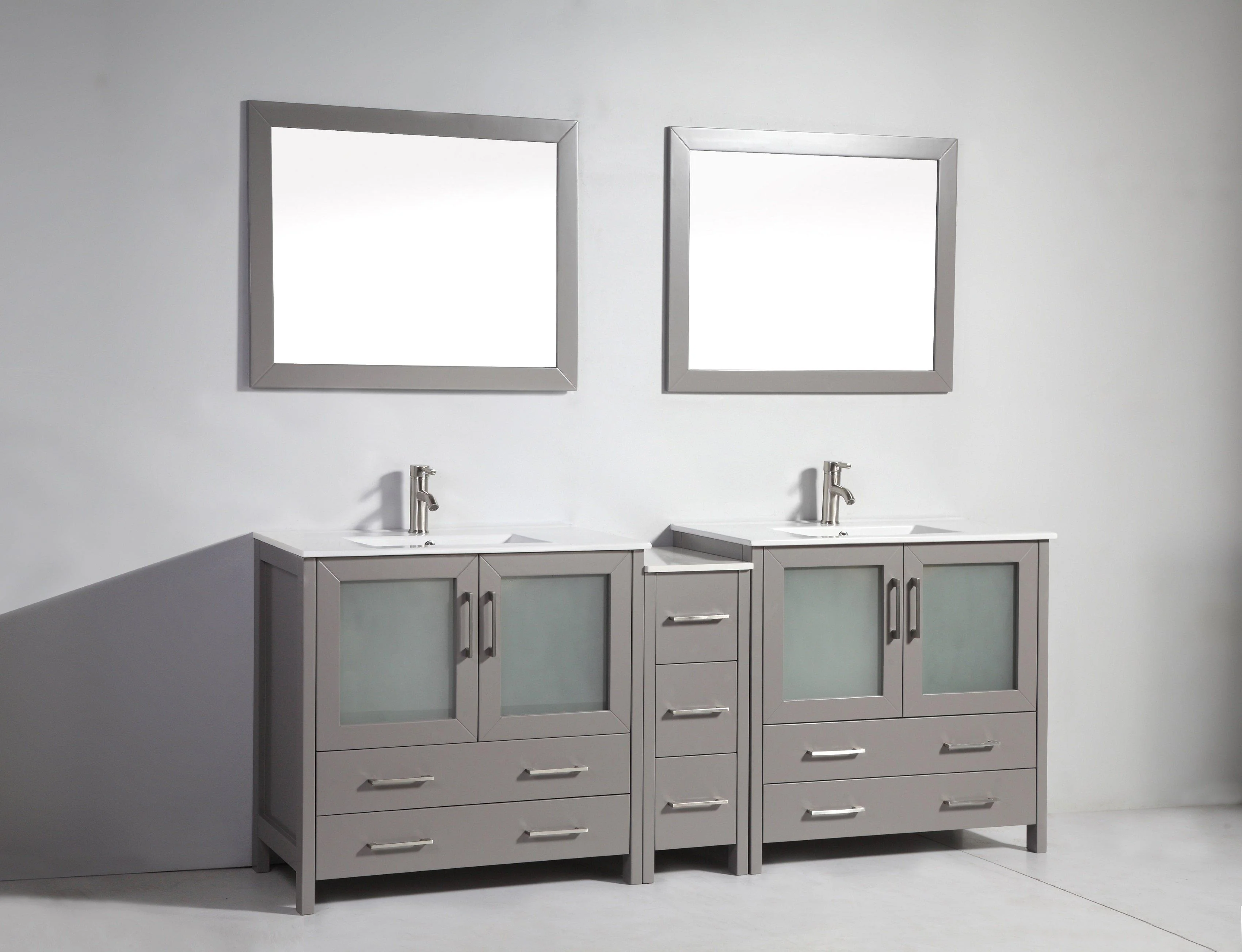 Vanity Art 84 in. Single Sink Vanity Cabinet (Wide) with Ceramic Sink & Mirror - Grey, VA3036-84G - Cheap Abt