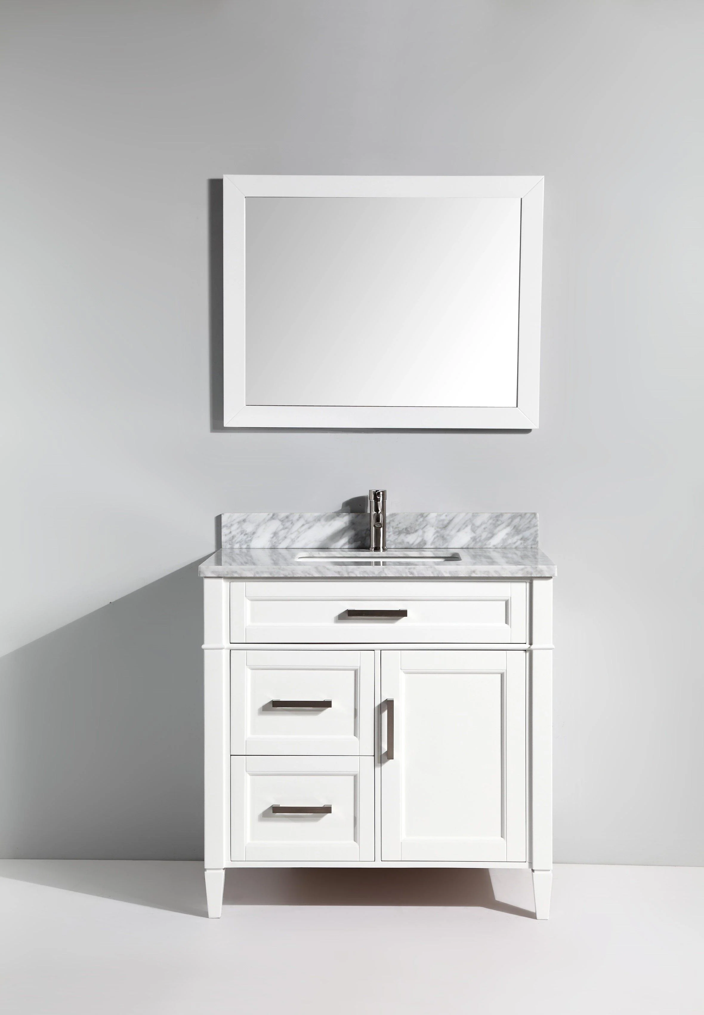 Vanity Art 36 in. Single Sink Vanity in Carrara Marble & Mirror - White, VA2036-W - Cheap Abt