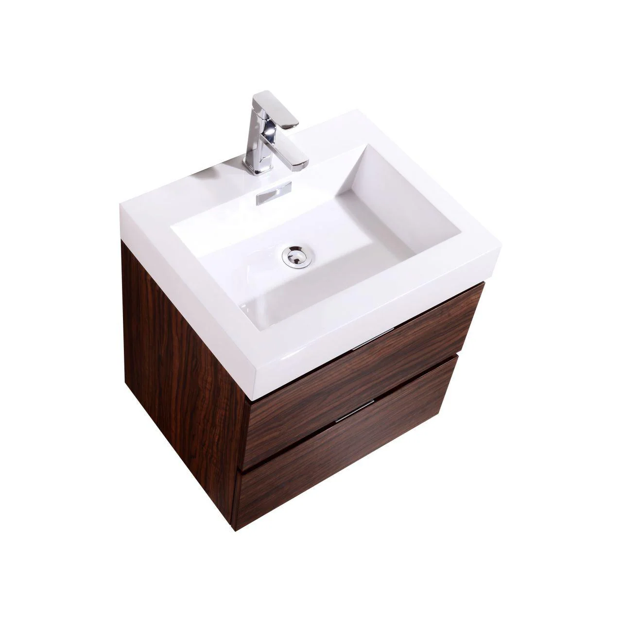 Bliss 24 in. Wall Mount Modern Bathroom Vanity - Walnut - Cheap Abt