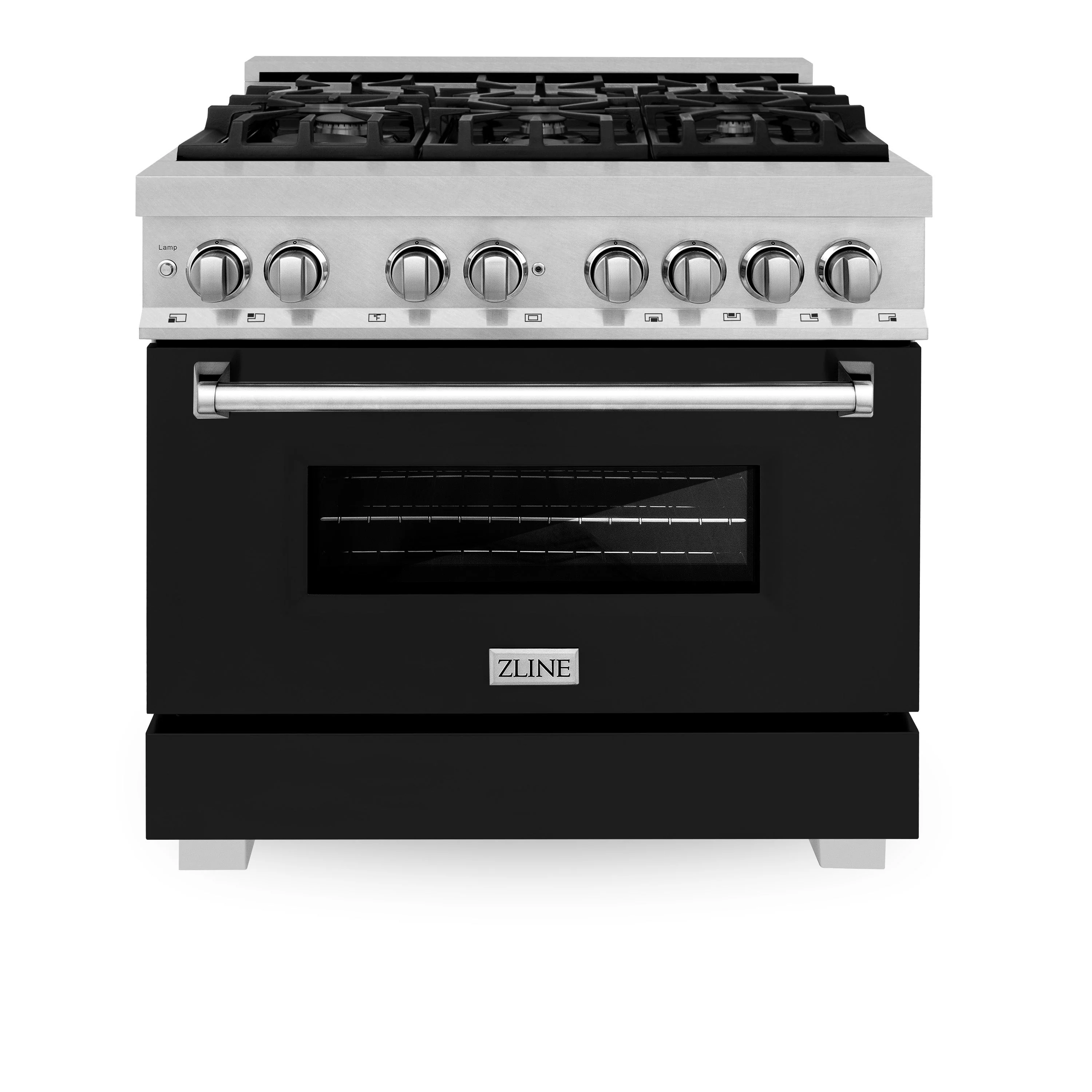 ZLINE 36 in. Professional Gas Burner/Electric Oven in DuraSnow® Stainless with Black Matte Door, RAS-BLM-36 - Cheap Abt