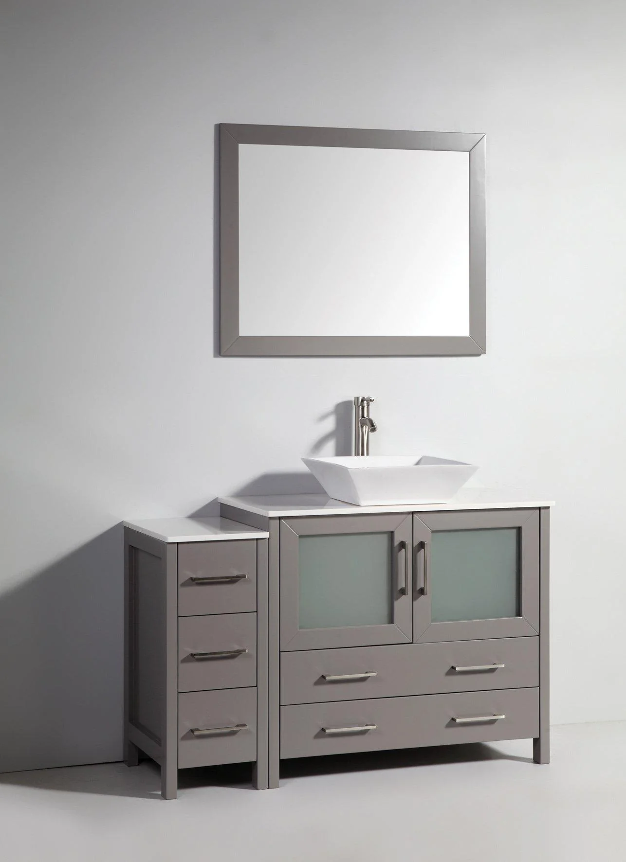 Vanity Art 48 in. Single Sink Vanity Cabinet (Wide) with Ceramic Vessel Sink & Mirror - Grey, VA3136-48G - Cheap Abt