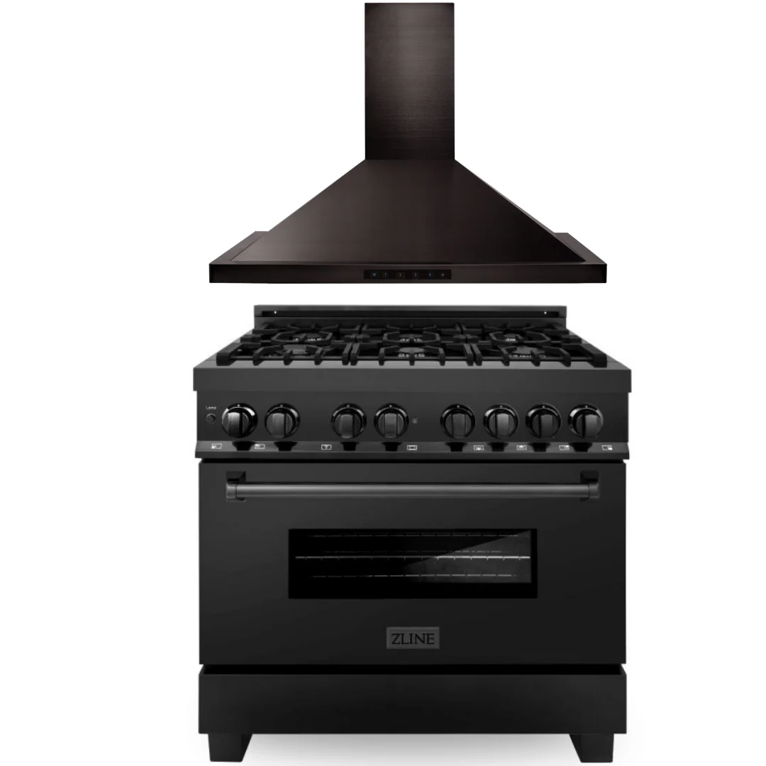 ZLINE Appliance Package 2 Piece Bundle - 36 in. Black Stainless Steel Dual Fuel Range & 36 in. Range Hood, AB-RAB-36 - Cheap Abt