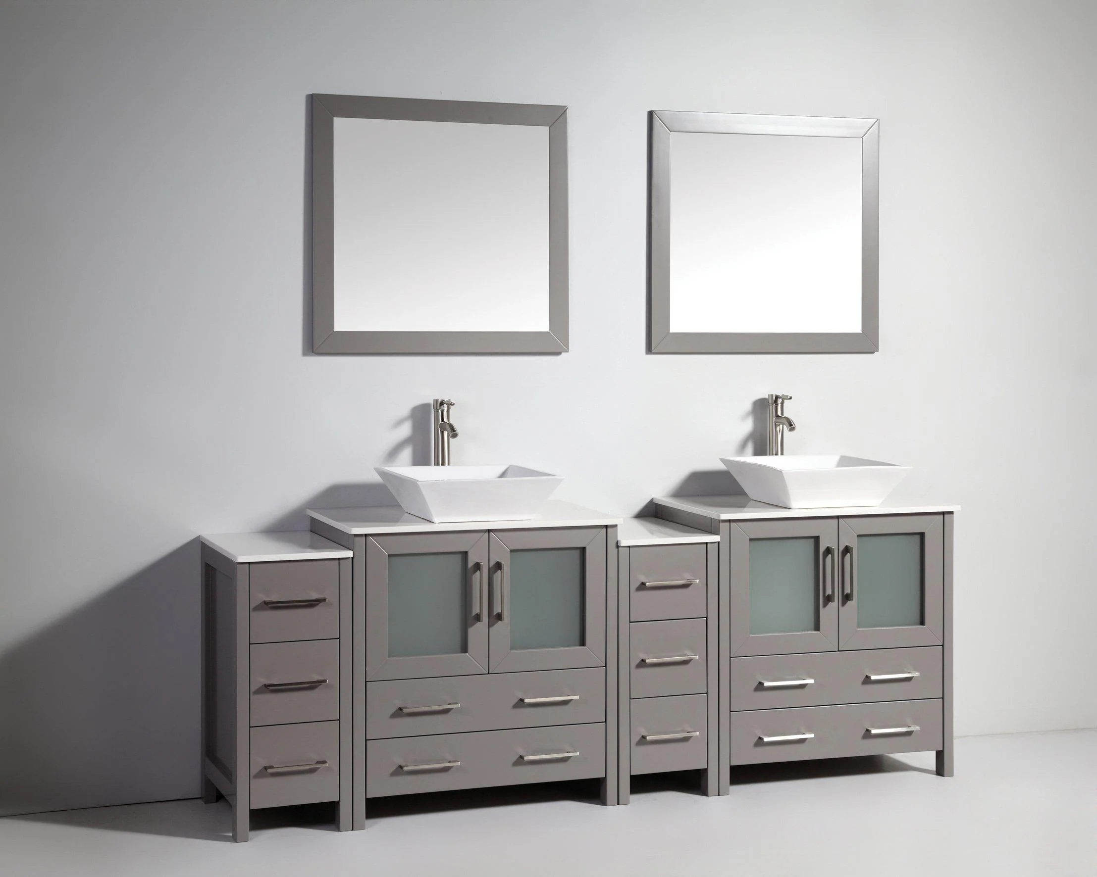 Vanity Art 84 in. Double Sink Vanity Cabinet with Ceramic Vessel Sink & Mirror (Double Cabinet) - Grey, VA3130-84G - Cheap Abt