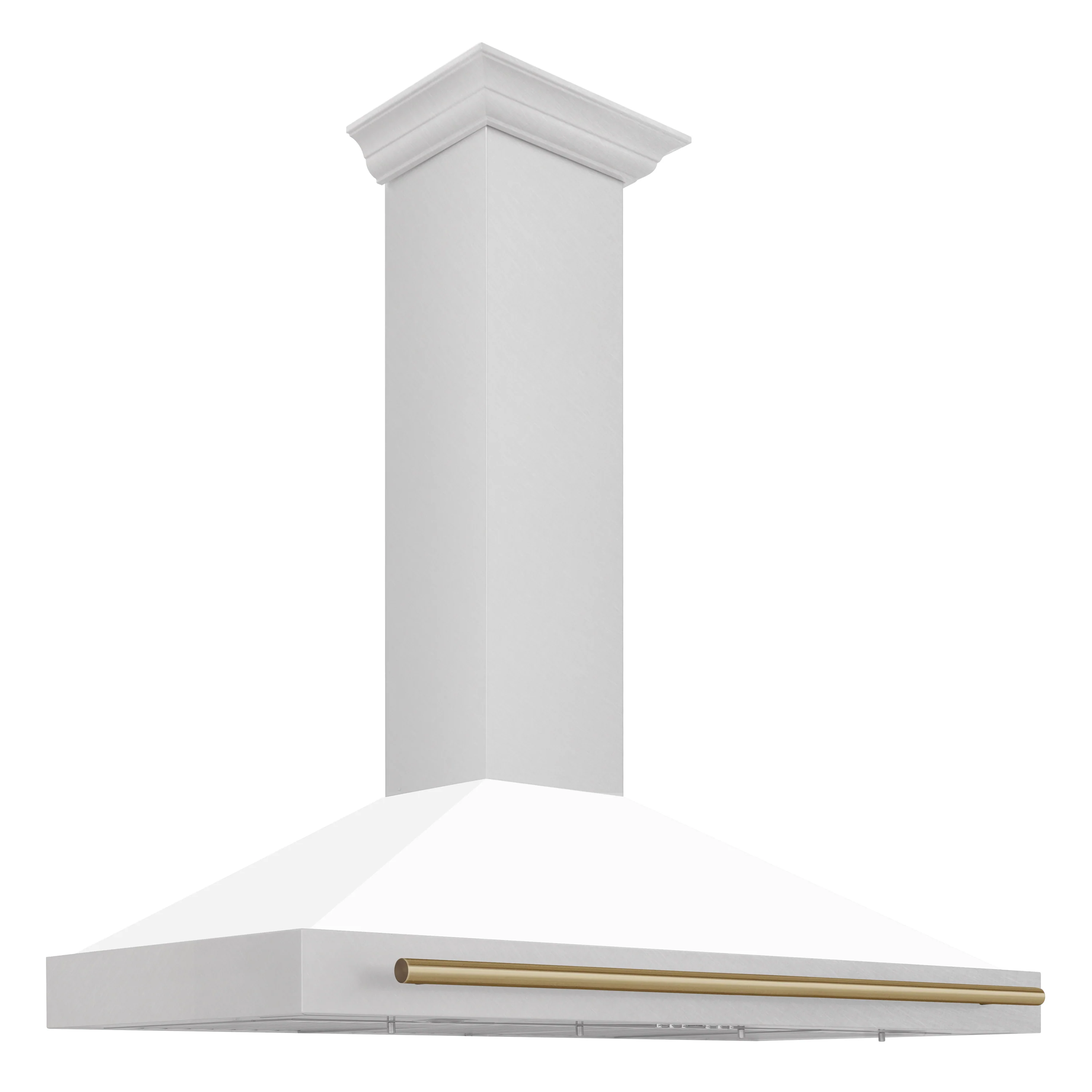 ZLINE 48 Inch Autograph Edition DuraSnow® Stainless Steel Range Hood with White Matte Shell and Champagne Bronze Handle, KB4SNZ-WM48-CB - Cheap Abt
