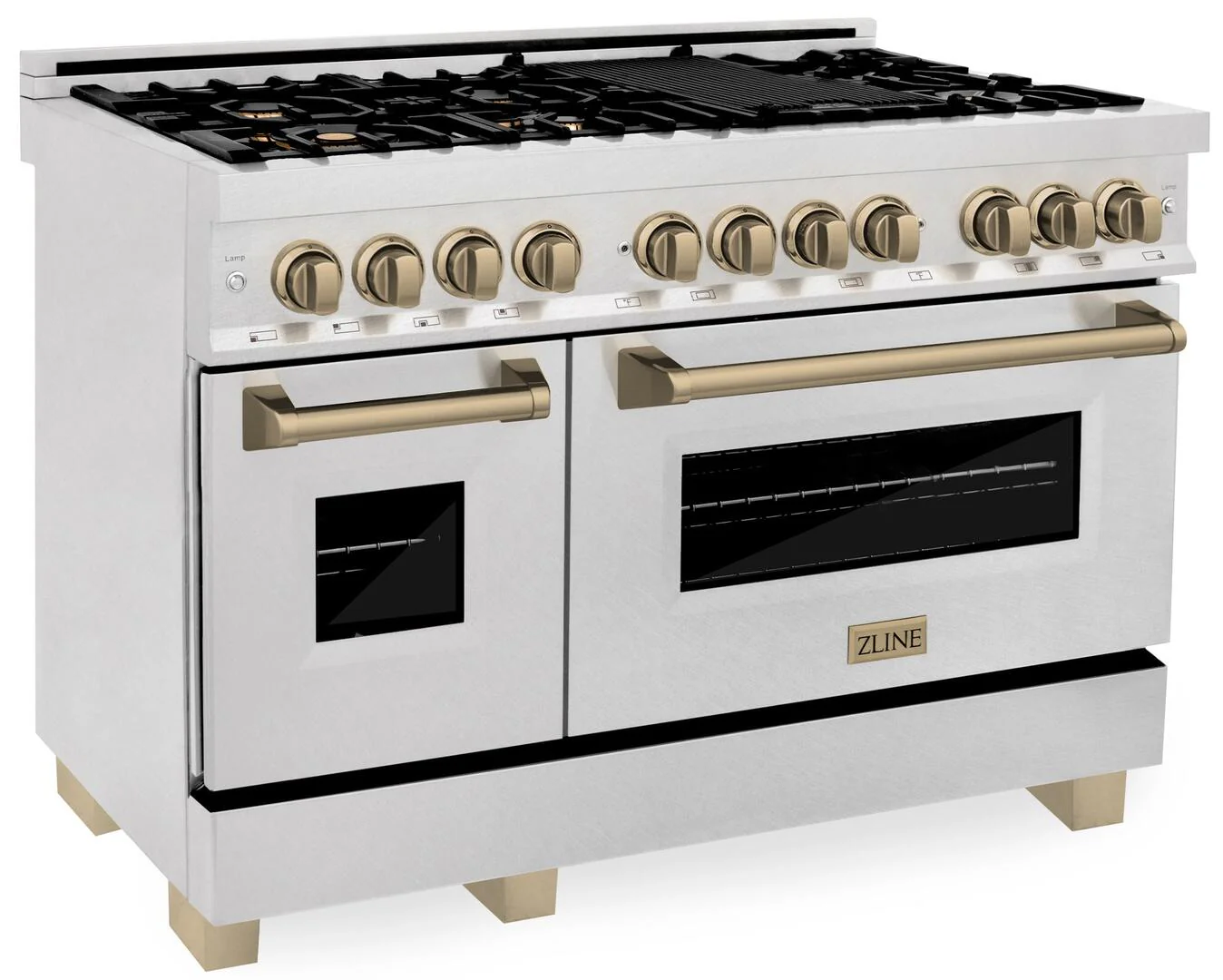 ZLINE Autograph 48 in. Gas Burner, Electric Oven in DuraSnow® Stainless Steel with Champagne Bronze Accents, RASZ-SN-48-CB - Cheap Abt