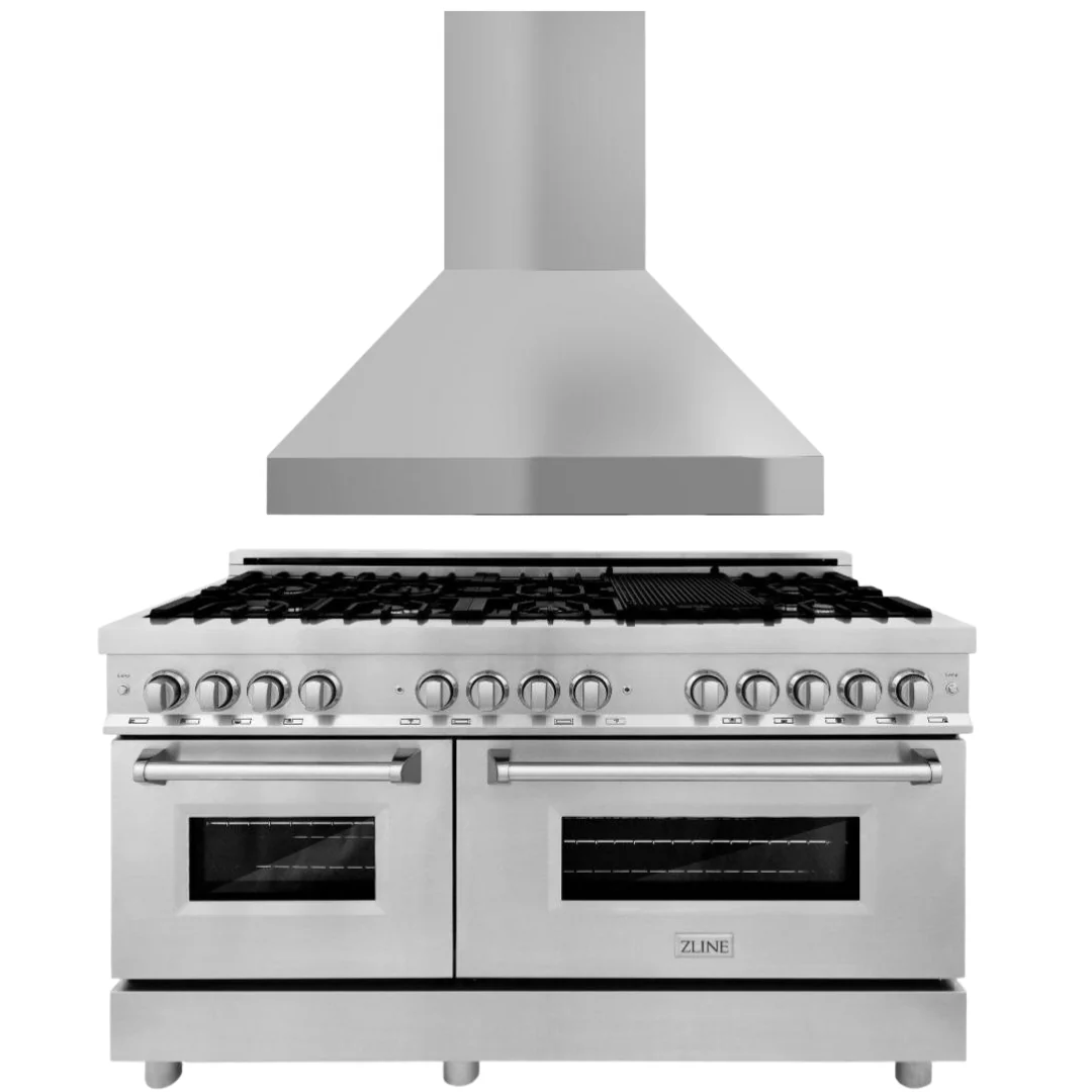 ZLINE 60 in. Dual Fuel Range & 60 in. Range Hood Appliance Package, 2KP-RARHC60 - Cheap Abt