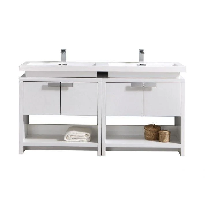 KubeBath Levi 63 in. Modern Bathroom Vanity w/ Cubby Hole - High Gloss White, L1600GW - Cheap Abt