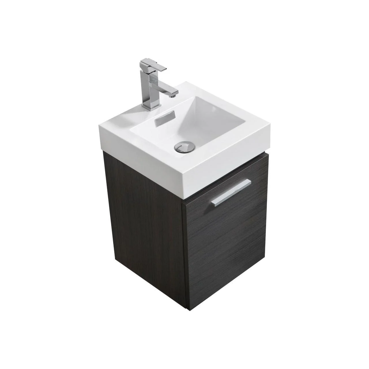 Bliss 16 in. Wall Mount Modern Bathroom Vanity - High Gloss Gray Oak - Cheap Abt