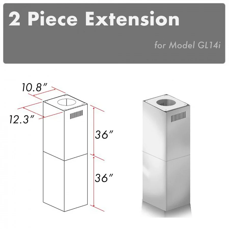 ZLINE 2 Piece Chimney Extension for 10ft-12ft Ceiling (2PCEXT-GL14i) - Cheap Abt
