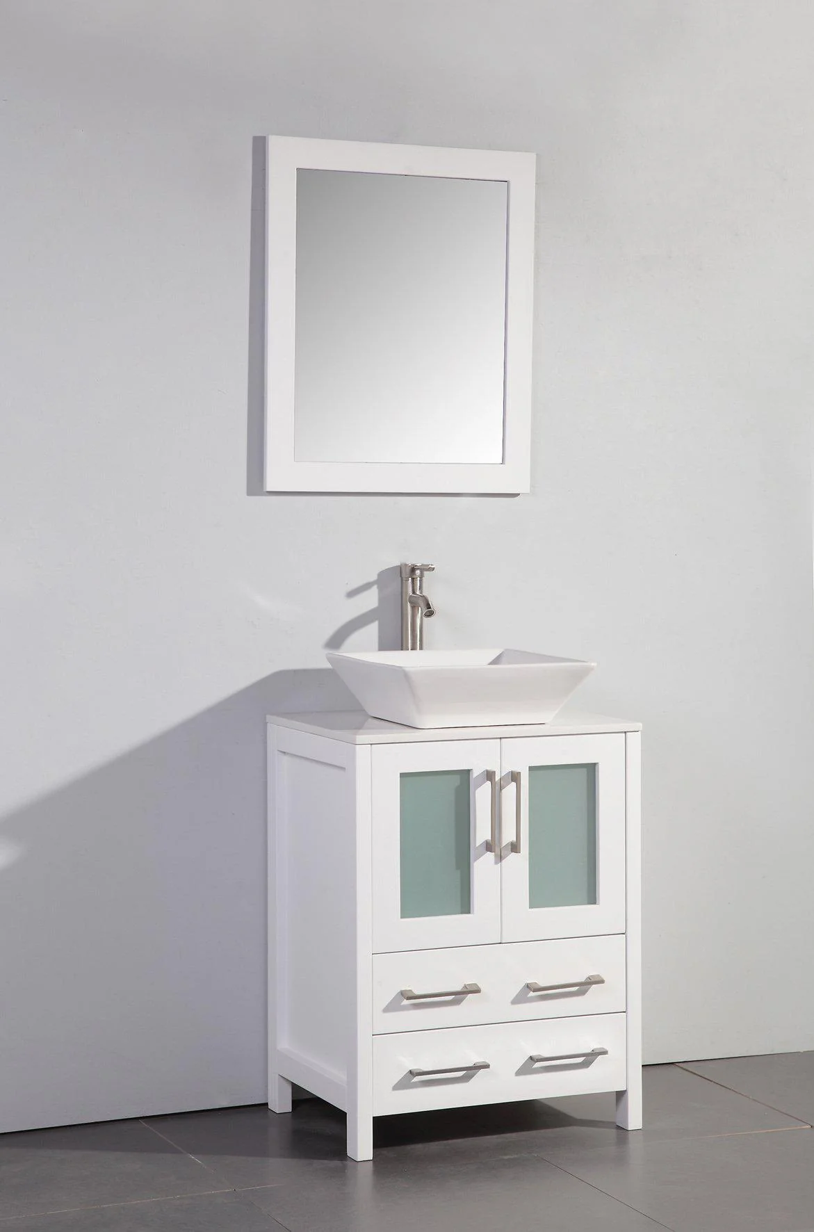 Vanity Art 24 in. Single Sink Vanity Cabinet with Ceramic Vessel Sink & Mirror - White, VA3124W - Cheap Abt