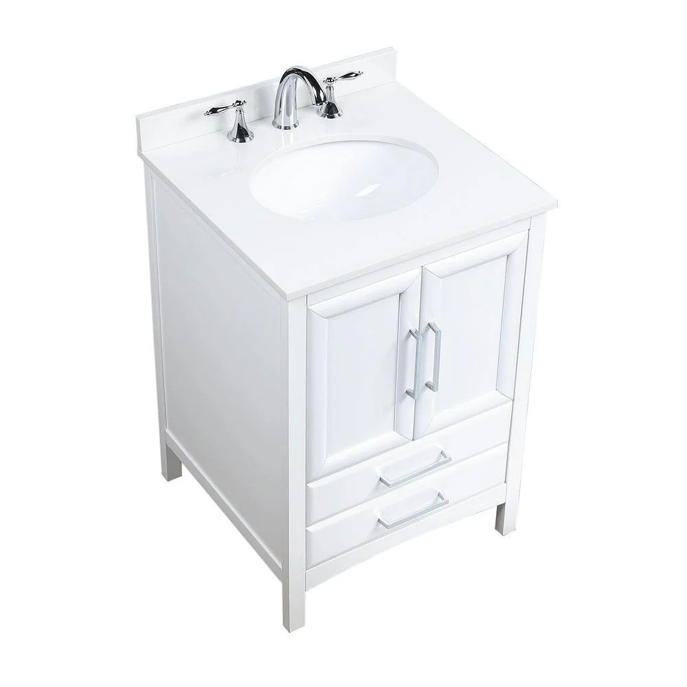 Vanity Art Rochefort 24 in. Bath Vanity in White with Top in White Cultured Marble with White Basin, VA3224W - Cheap Abt