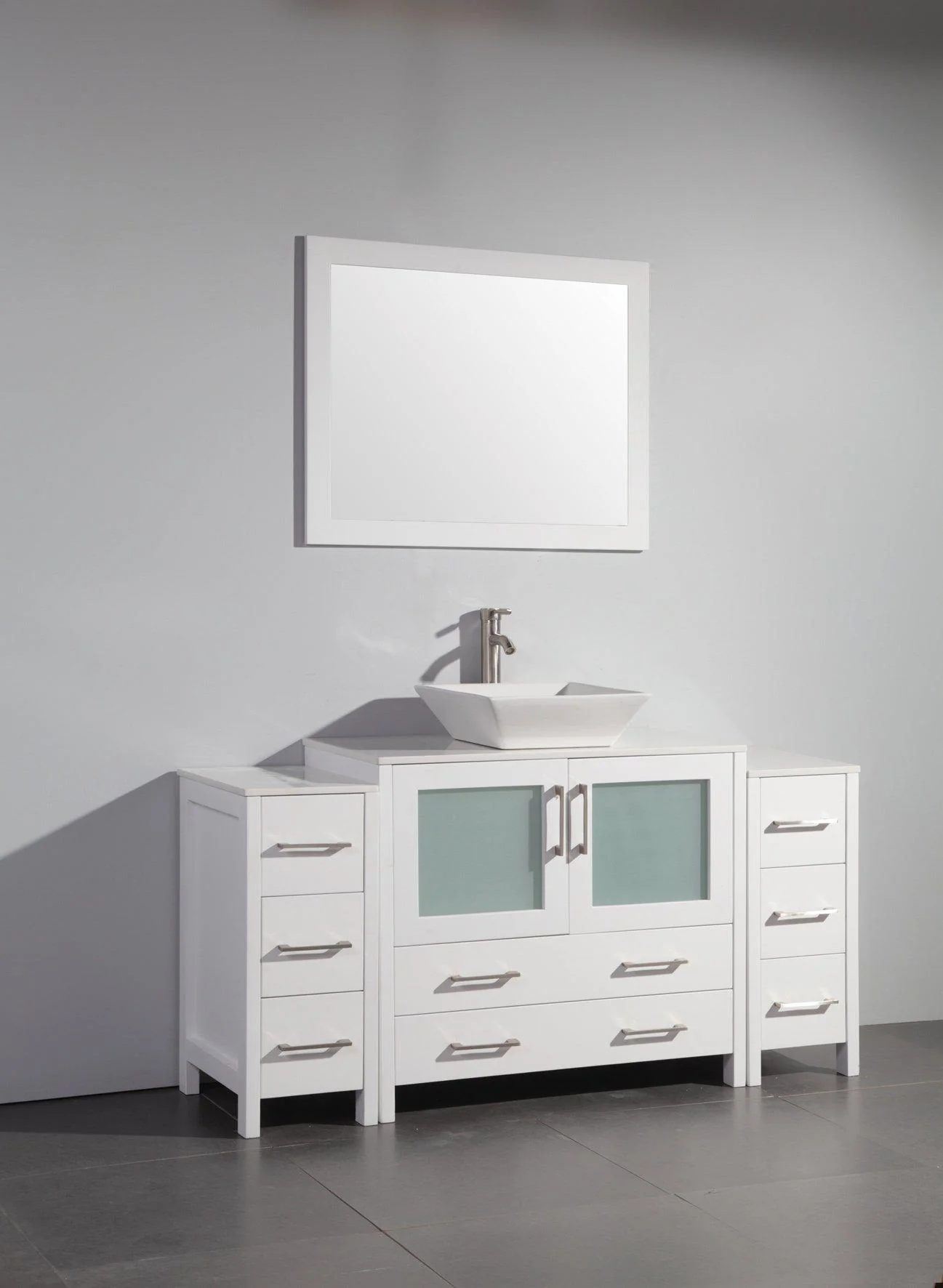 Vanity Art 60 in. Single Sink Vanity Cabinet (Wide) with Ceramic Vessel Sink & Mirror - White, VA3136-60W - Cheap Abt
