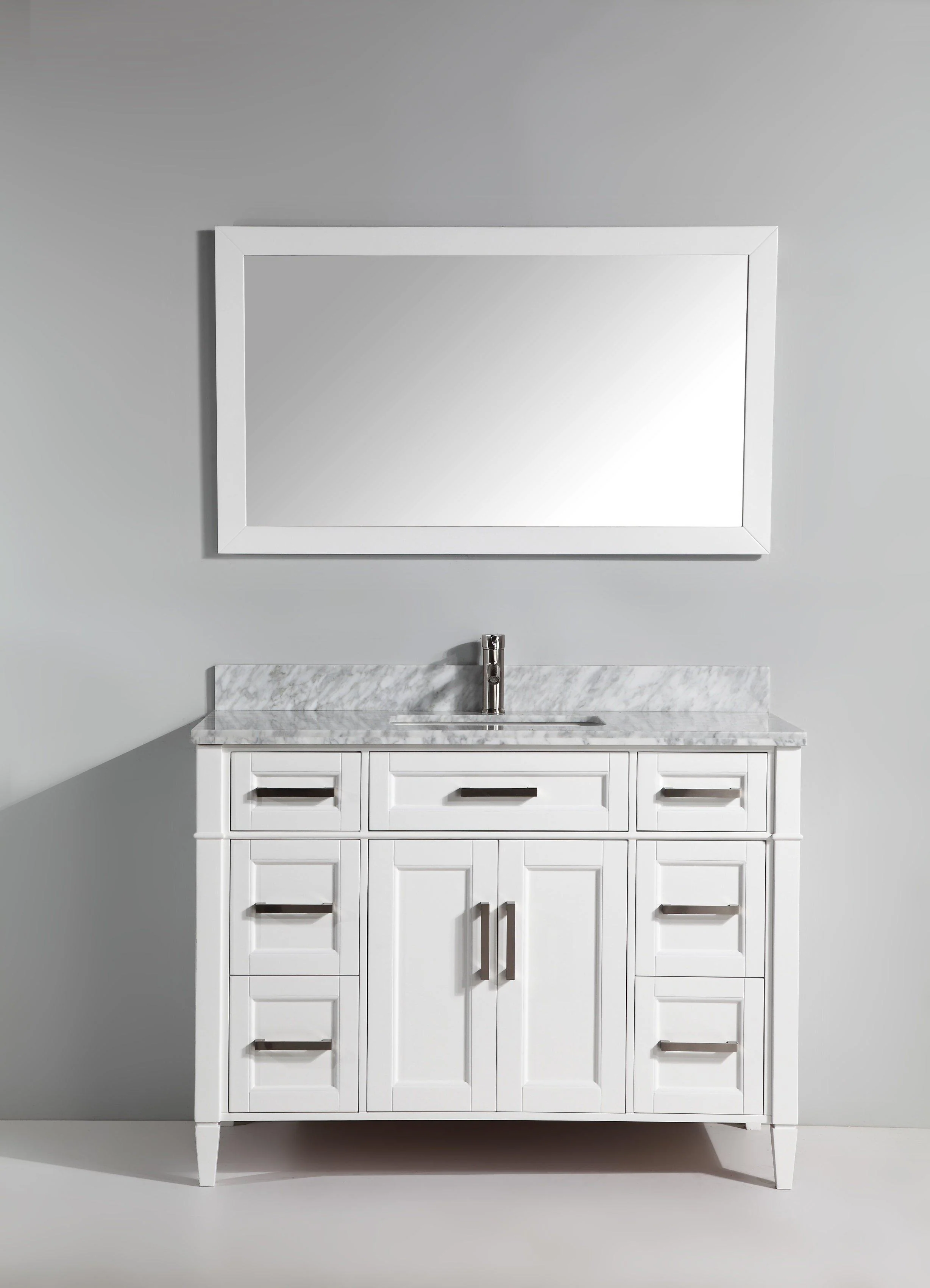 Vanity Art 48 in. Single Sink Vanity in Carrara Marble & Mirror - White, VA2048-W - Cheap Abt