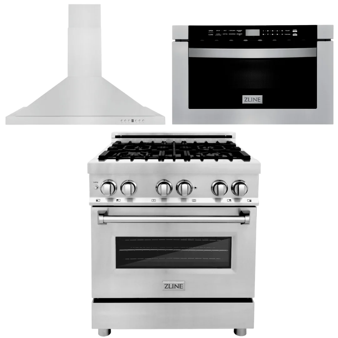 ZLINE Appliance Package - 30 in. Dual Fuel Range, 30 in. Range Hood, Microwave Drawer, 3KP-RARH30-MW - Cheap Abt