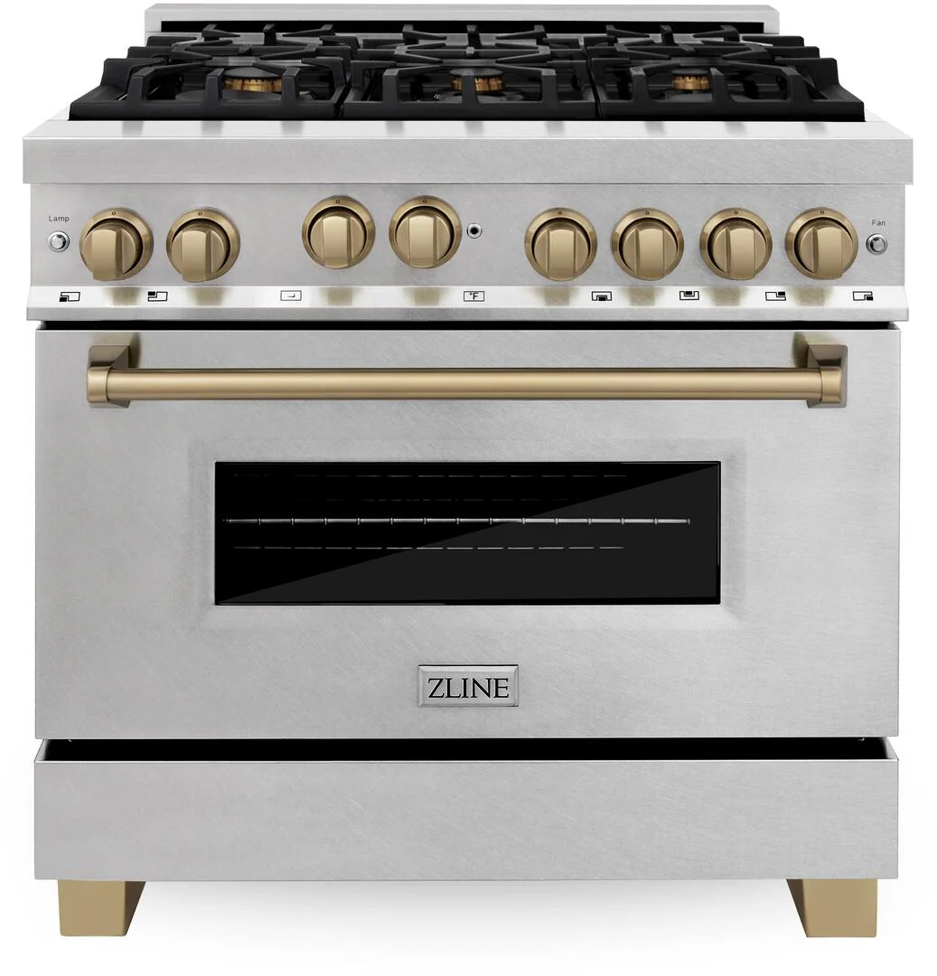 ZLINE Autograph Edition 36 in. Gas Range in DuraSnow® Stainless Steel with Champagne Accents, RGSZ-SN-36-CB - Cheap Abt