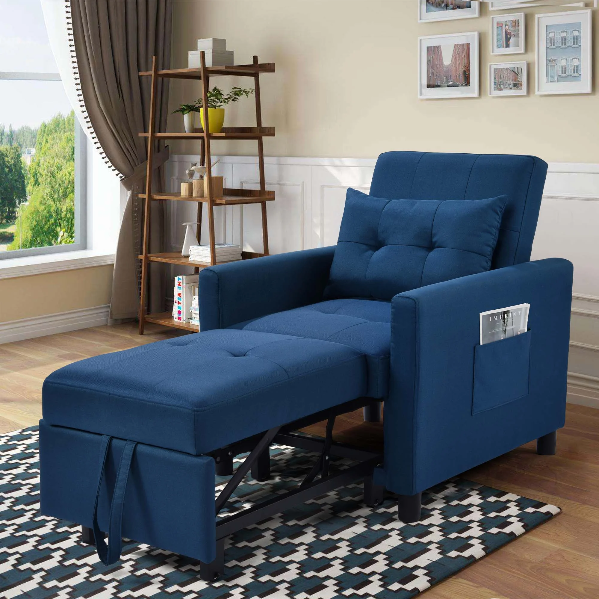 Aukfa Single Sofa Bed with Pull Out Sleeper. Convertible Futon Chair with Pocket for Living Room/Small Space - Blue - Cheap Abt
