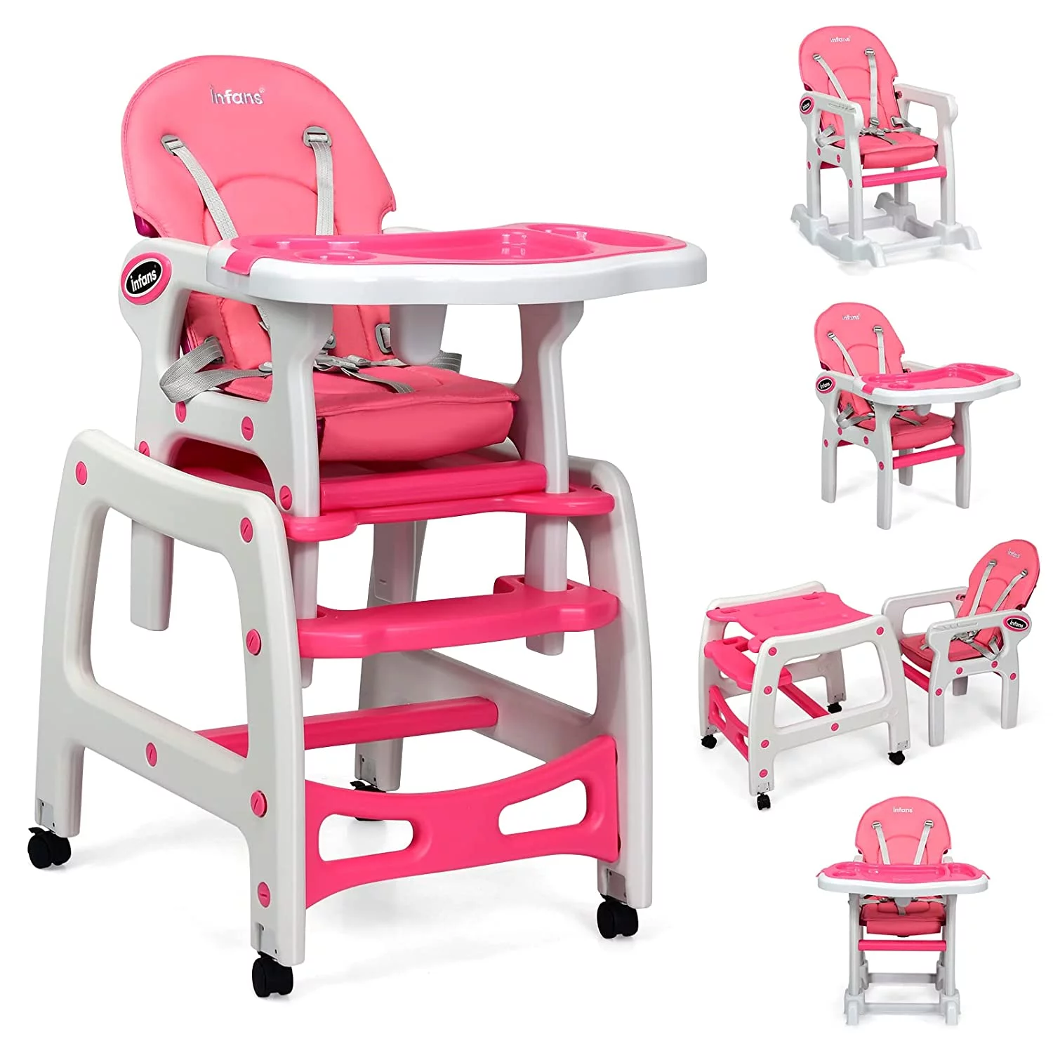 INFANS 5 in 1 Baby High Chair. Convertible Toddler Table with Rocking Chair. Adjustable Back. Removable Tray. Sponge - Cheap Abt