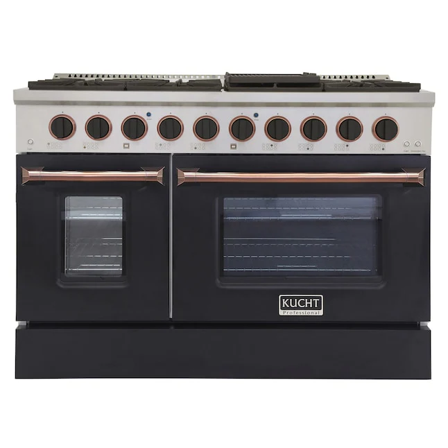 Kucht Signature 48 In. 6.7 cu ft. Propane Gas Range with Black Door and Rose Gold Accents, KNG481/LP-K-ROSE - Cheap Abt