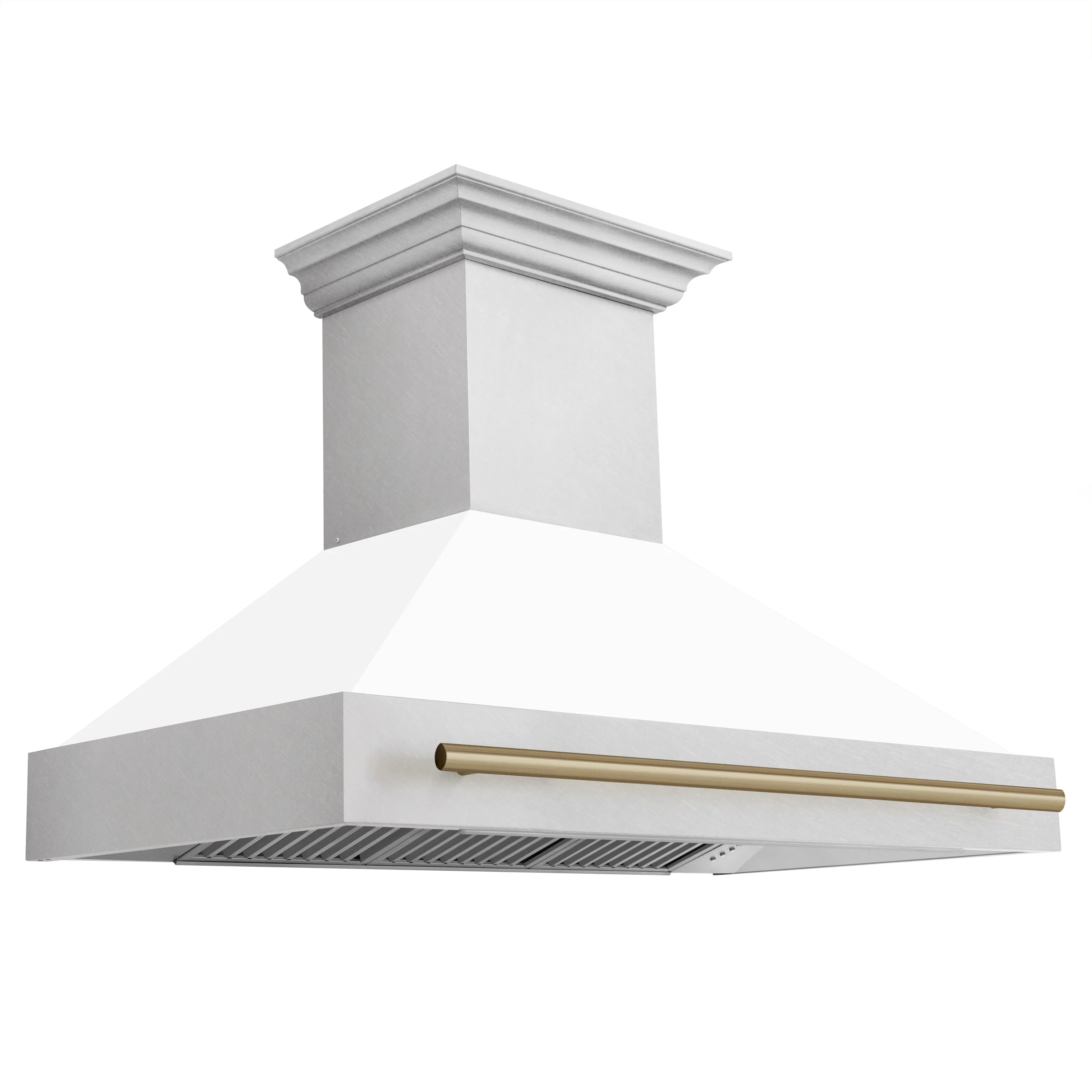 ZLINE Autograph 48 Inch DuraSnow® Stainless Steel Range Hood with White Matte Shell and Champagne Bronze Handle, 8654SNZ-WM48-CB - Cheap Abt