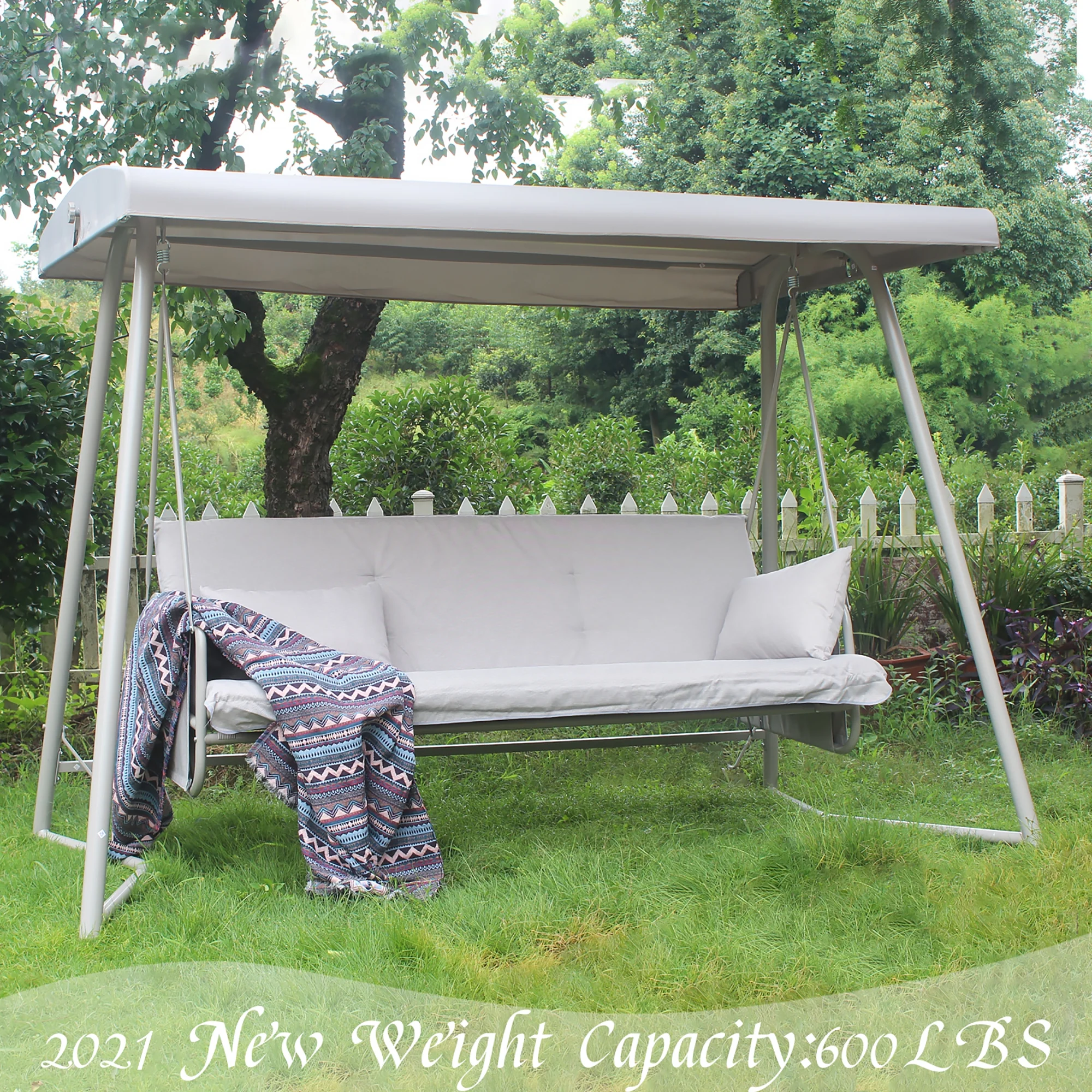 3-Seater Outdoor Convertible Canopy Swing Chair Bench Bed with Comfortable Cushion Seats for Patio Porch Garden - Cheap Abt