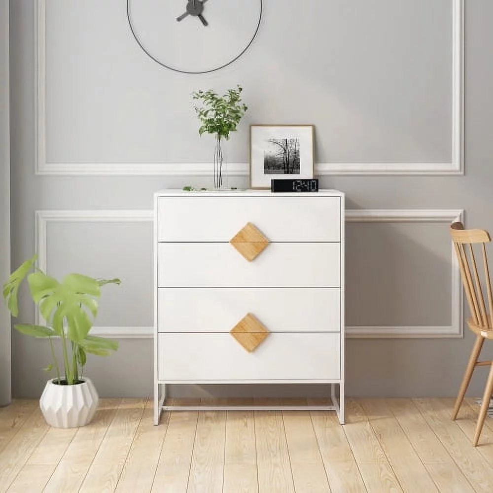 Motent Solid wood special shape square handle design with 4 drawers bedroom furniture dressers. White - Cheap Abt