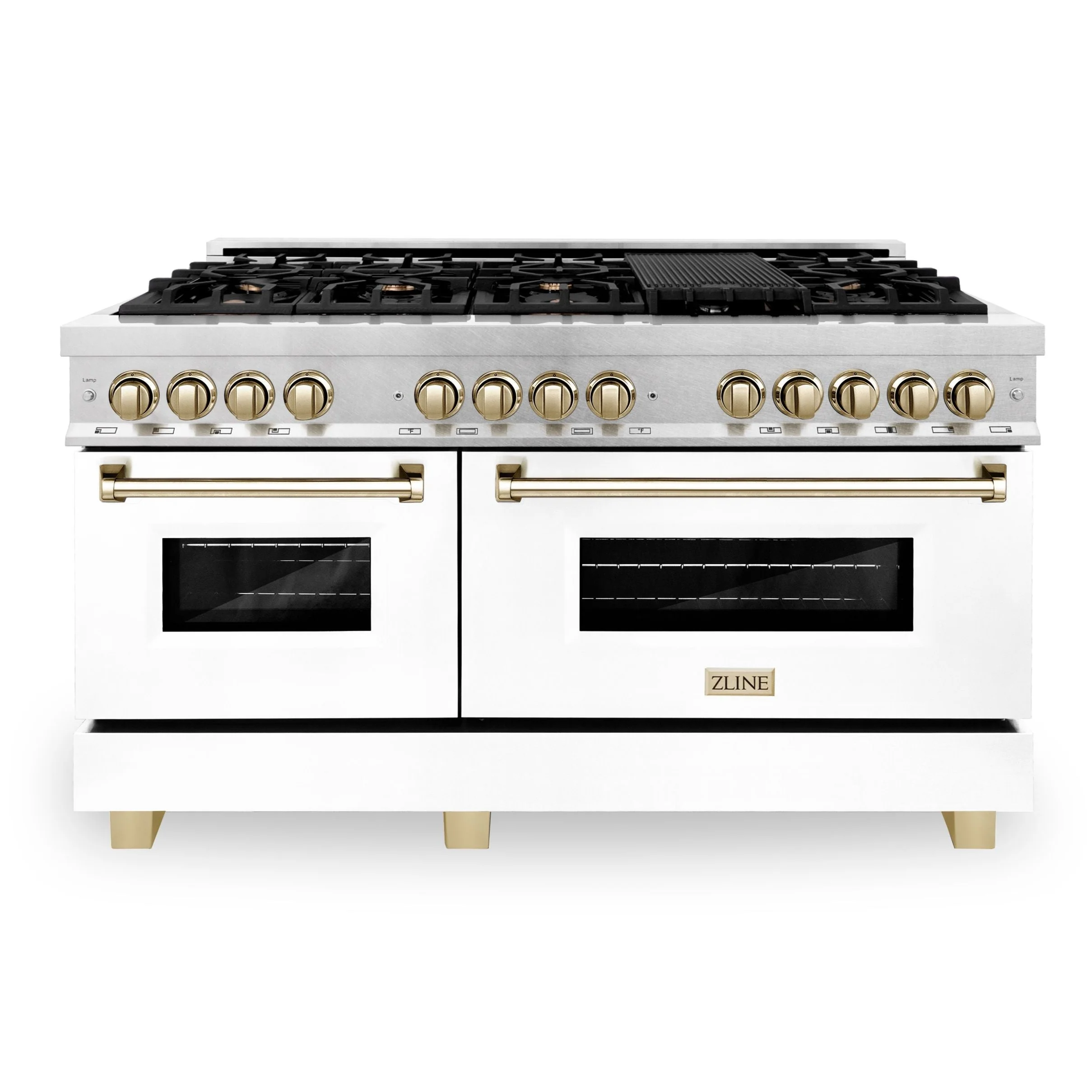 ZLINE 60 Inch Autograph Edition Dual Fuel Range in DuraSnow® Stainless Steel with White Matte Door and Gold Accents, RASZ-WM-60-G - Cheap Abt