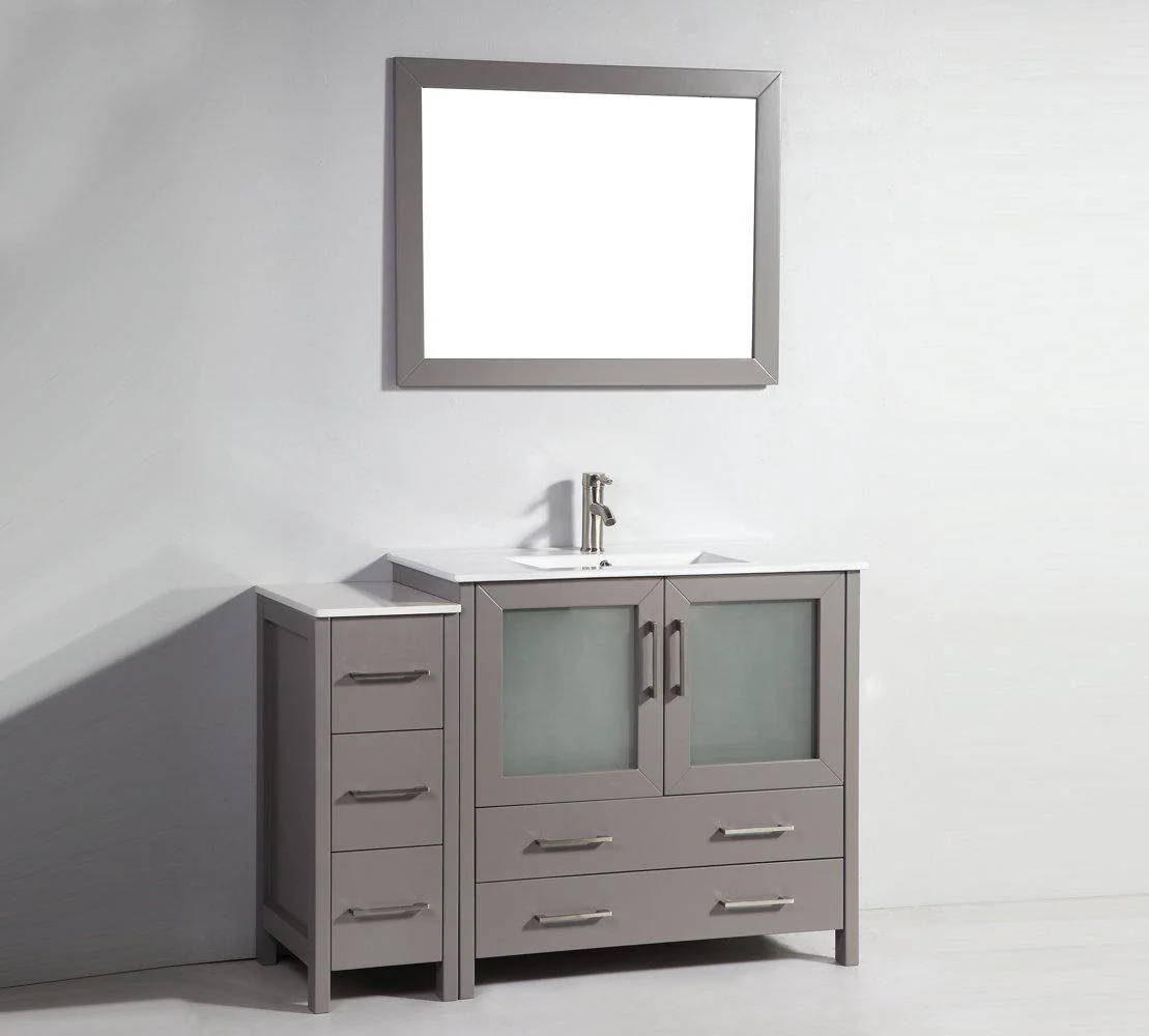 Vanity Art 48 in. Single Sink Vanity Cabinet (Wide) with Ceramic Sink & Mirror - Grey, VA3036-48G - Cheap Abt