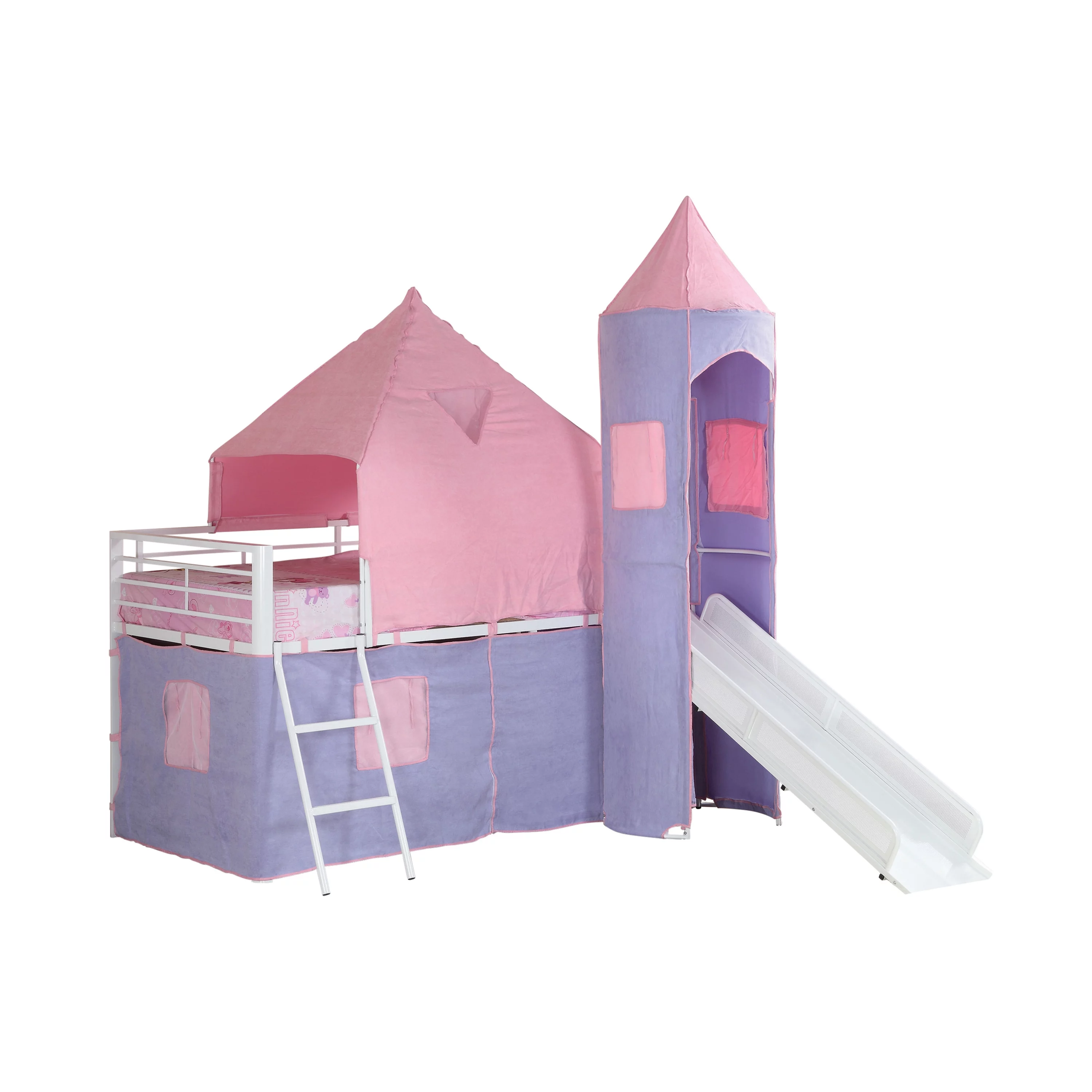 Coaster Princess Castle Twin Tent Loft Bed in Pink and Purple - Cheap Abt
