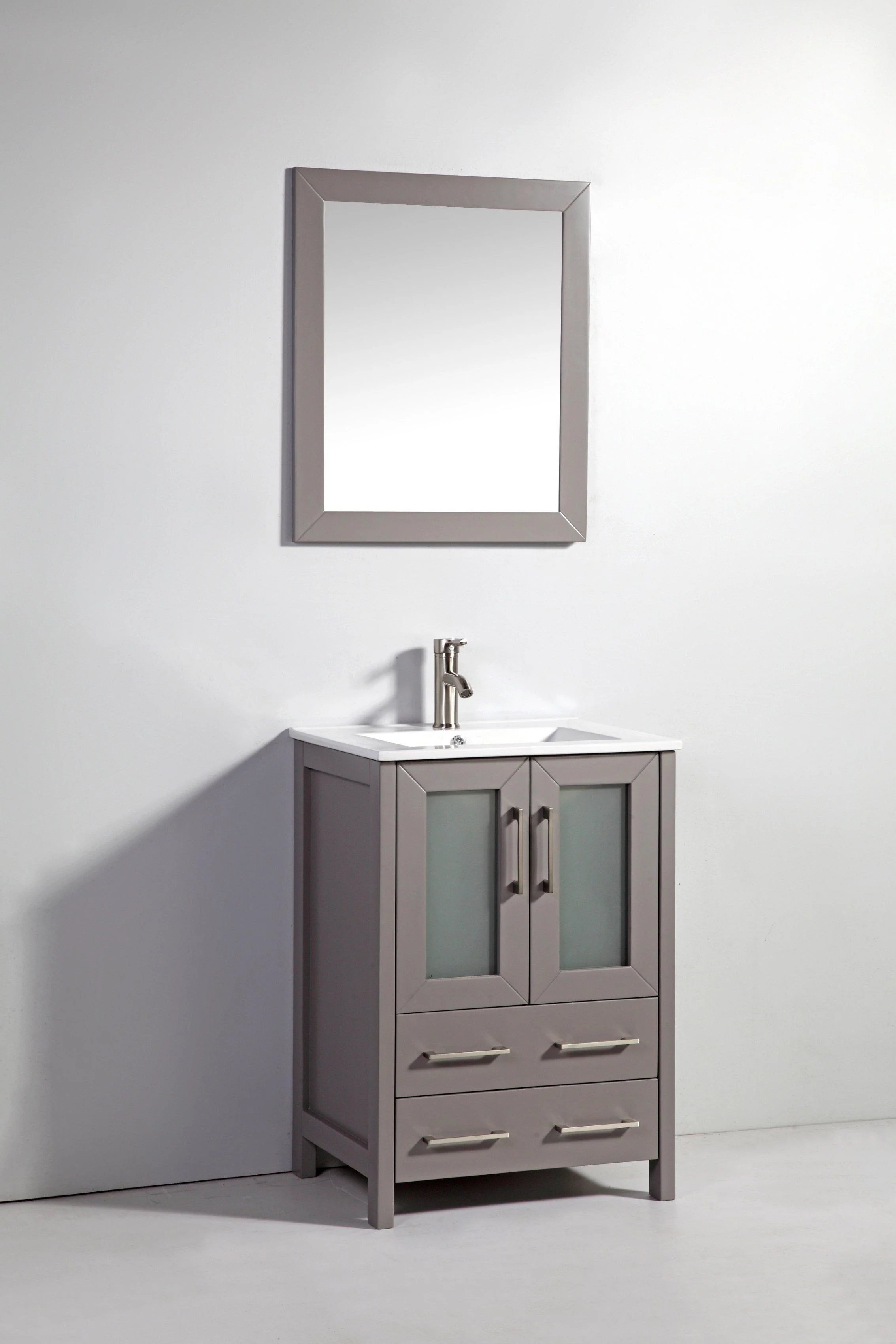 Vanity Art 24 in. Single Sink Vanity Cabinet with Ceramic Sink & Mirror - Grey, VA3024G - Cheap Abt
