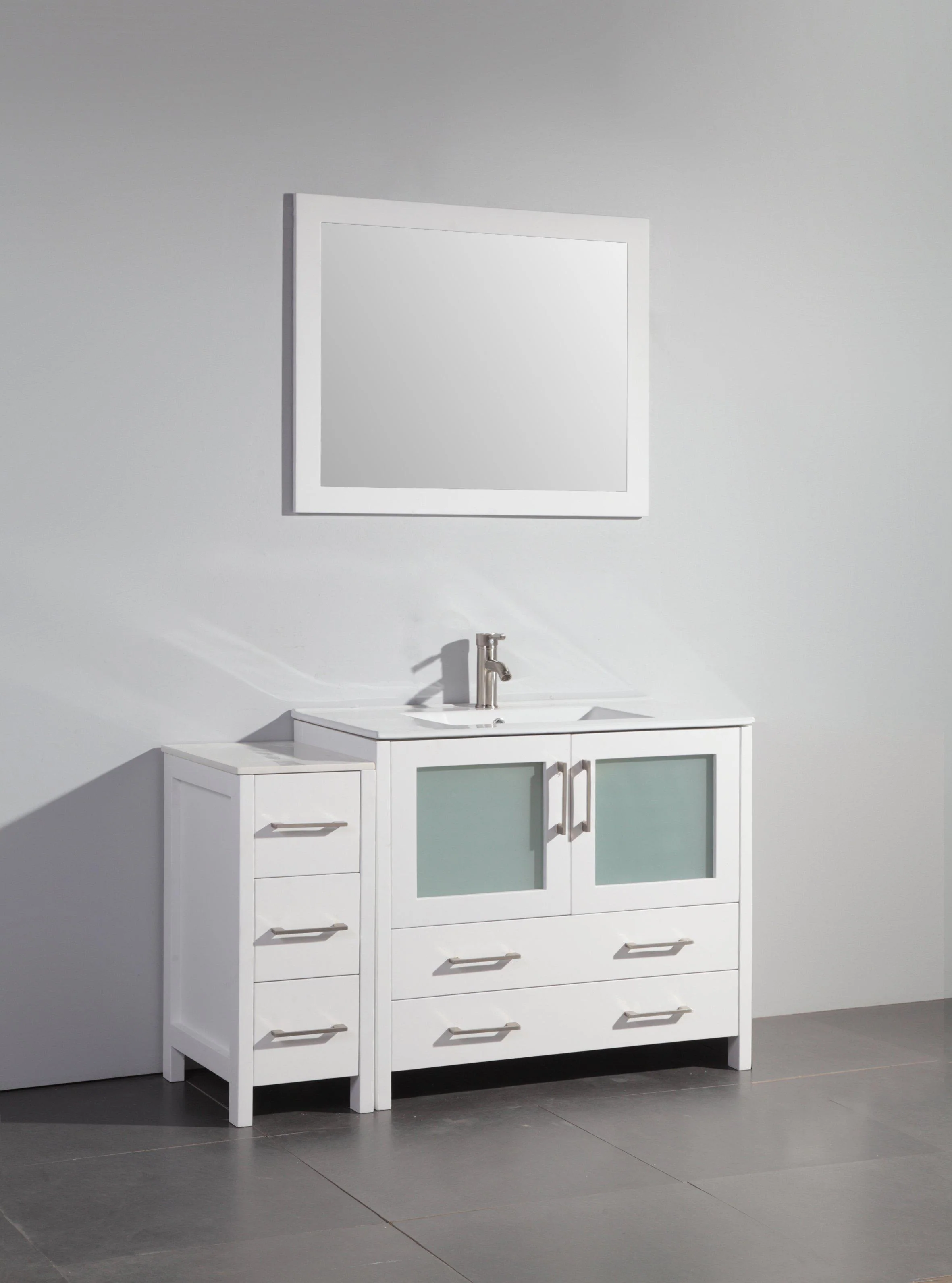 Vanity Art 48 in. Single Sink Vanity Cabinet (Wide) with Ceramic Sink & Mirror - White, VA3036-48W - Cheap Abt
