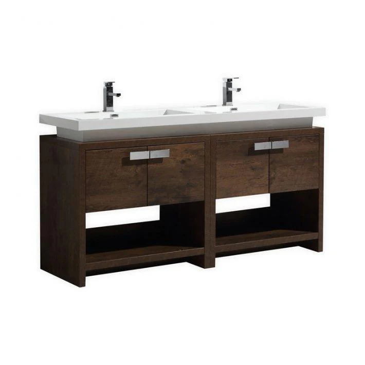 KubeBath, Levi 63 in. Modern Bathroom Vanity w/ Cubby Hole - Rose Wood, L1600RW - Cheap Abt