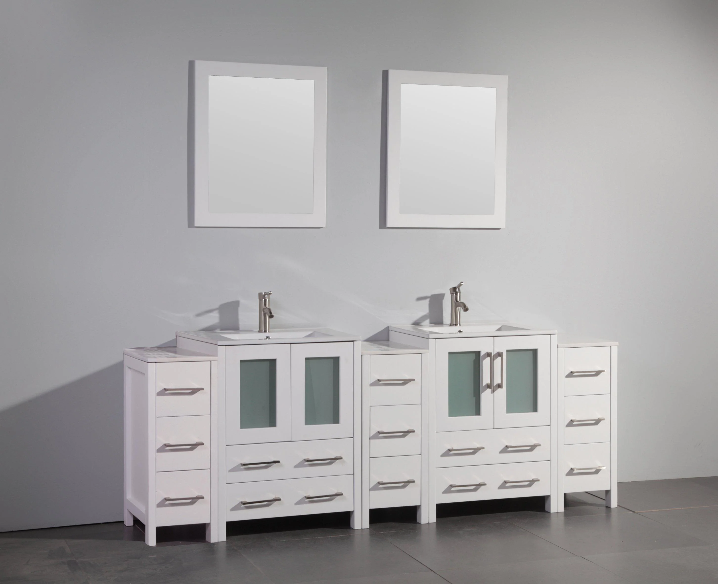 Vanity Art 84 in. Double Sink Vanity Cabinet with Ceramic Sink & Mirror - White, VA3024-84W - Cheap Abt