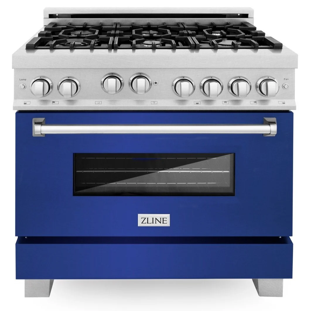 ZLINE 36 in. Professional Gas Range in DuraSnow® Stainless Steel with Blue Matte Door, RGS-BM-36 - Cheap Abt