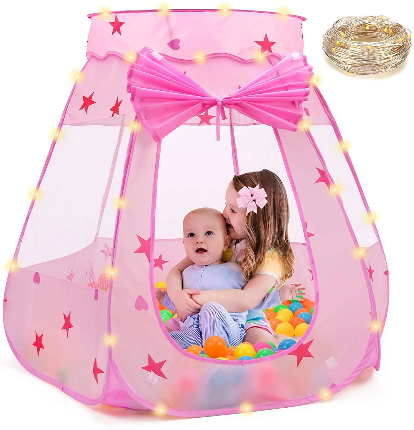 BEAURE Baby Girl Play Tent Pink Princess Playhouse with String Lights Ball Pit Toys for Toddlers Kids Ages 3-6 - Cheap Abt
