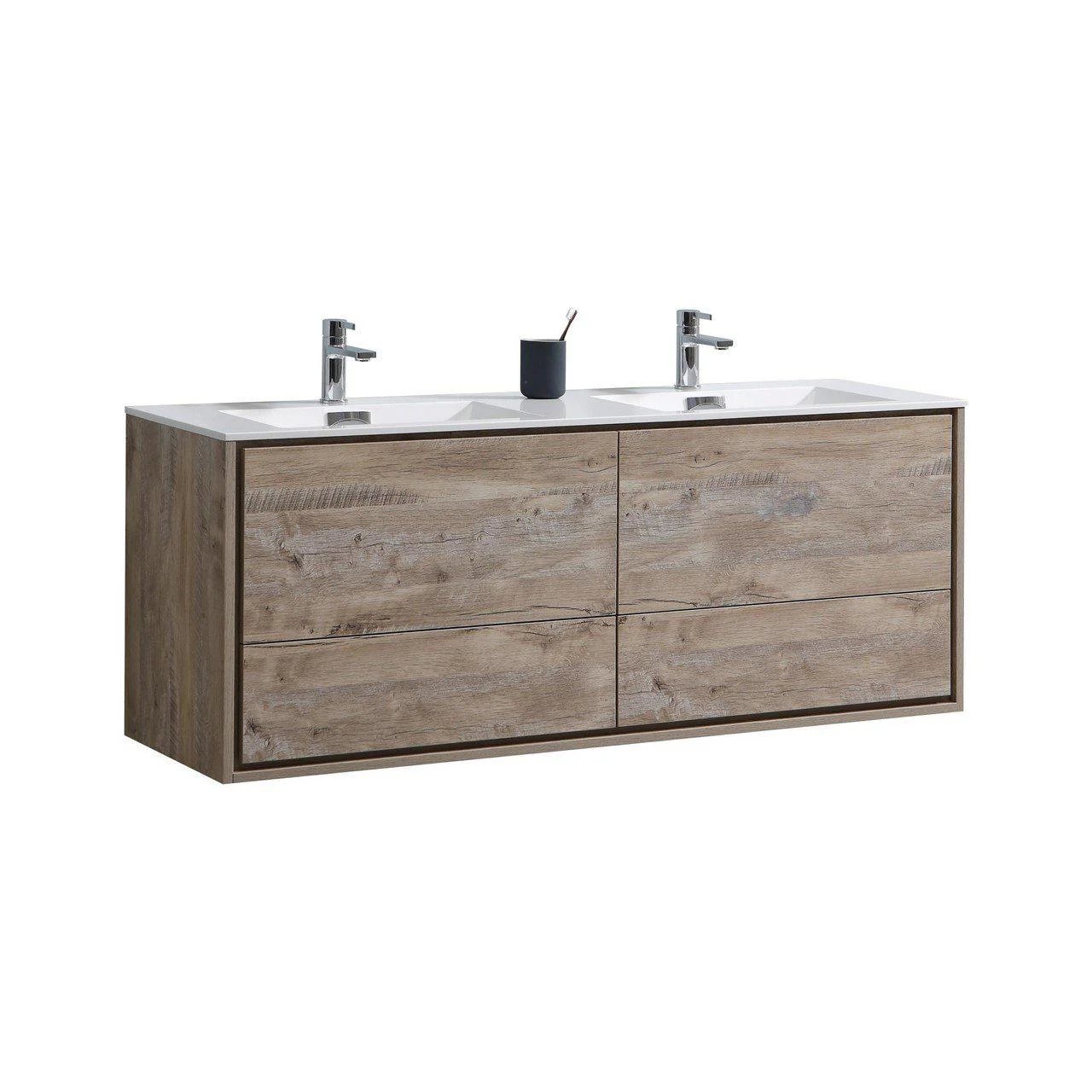 KubeBath DeLusso 60 in. Double Sink Wall Mount Modern Bathroom Vanity - Nature Wood, DL60D-NW - Cheap Abt