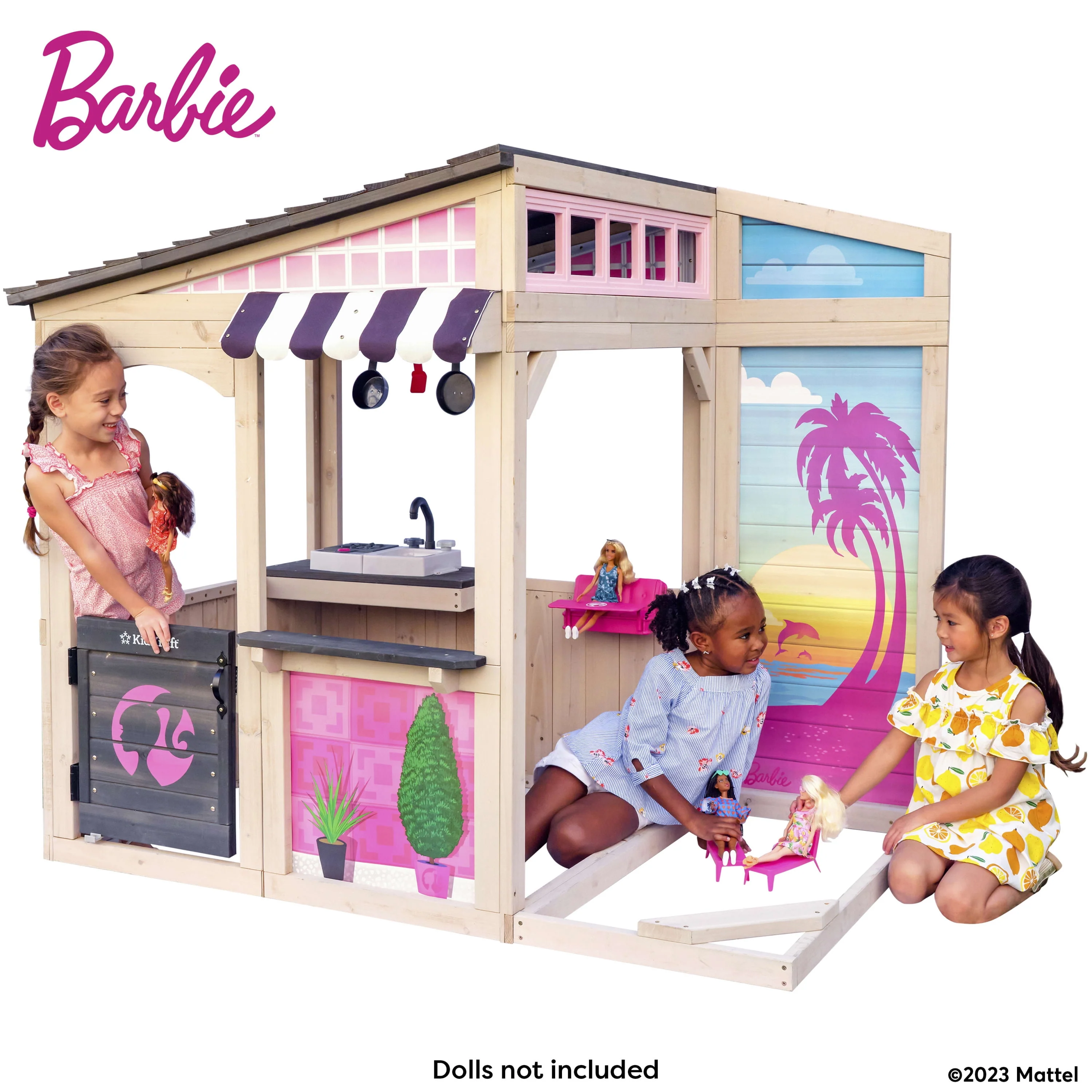 KidKraft Barbie™ Seaside Wooden Outdoor Playhouse with Attachable Doll Table and Chairs - Cheap Abt