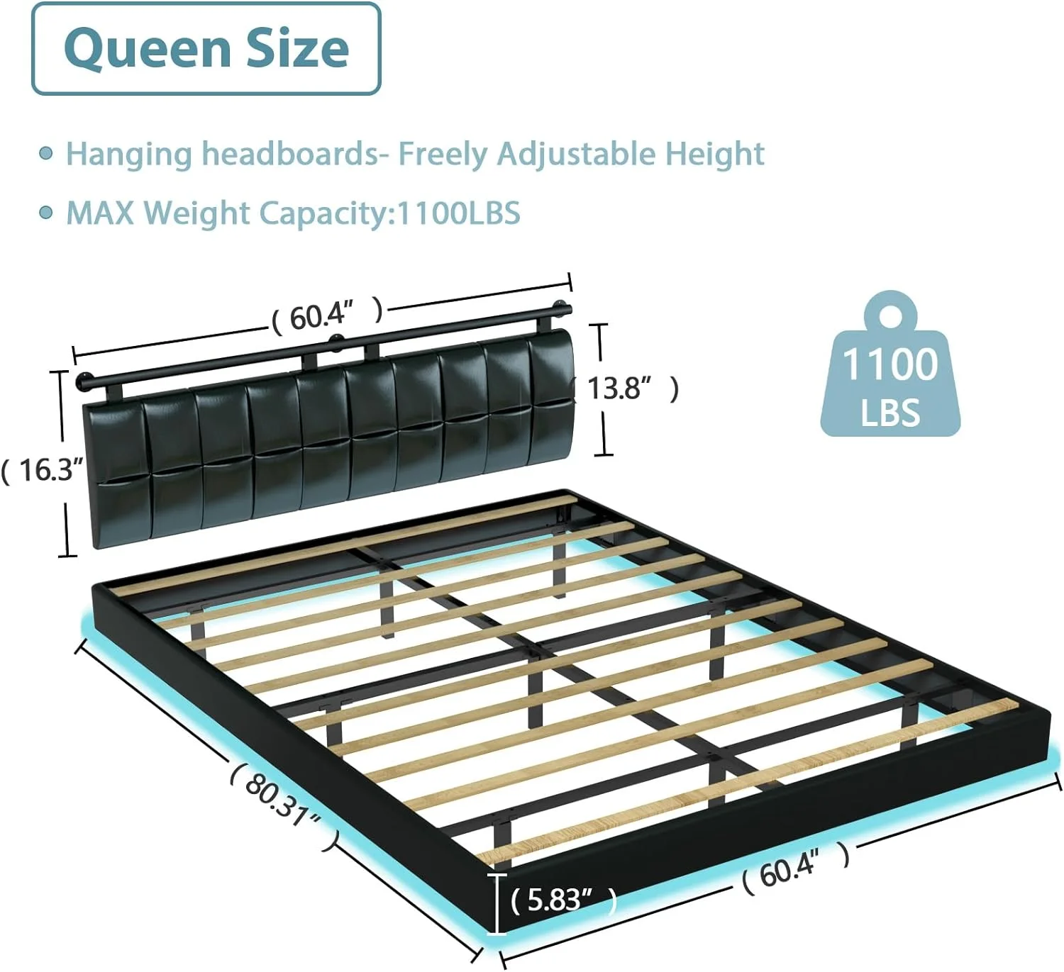 ALEAVIC Floating Queen Bed Frame with Charging Station and LED Lights, Metal Platform Bedframe - Cheap Abt