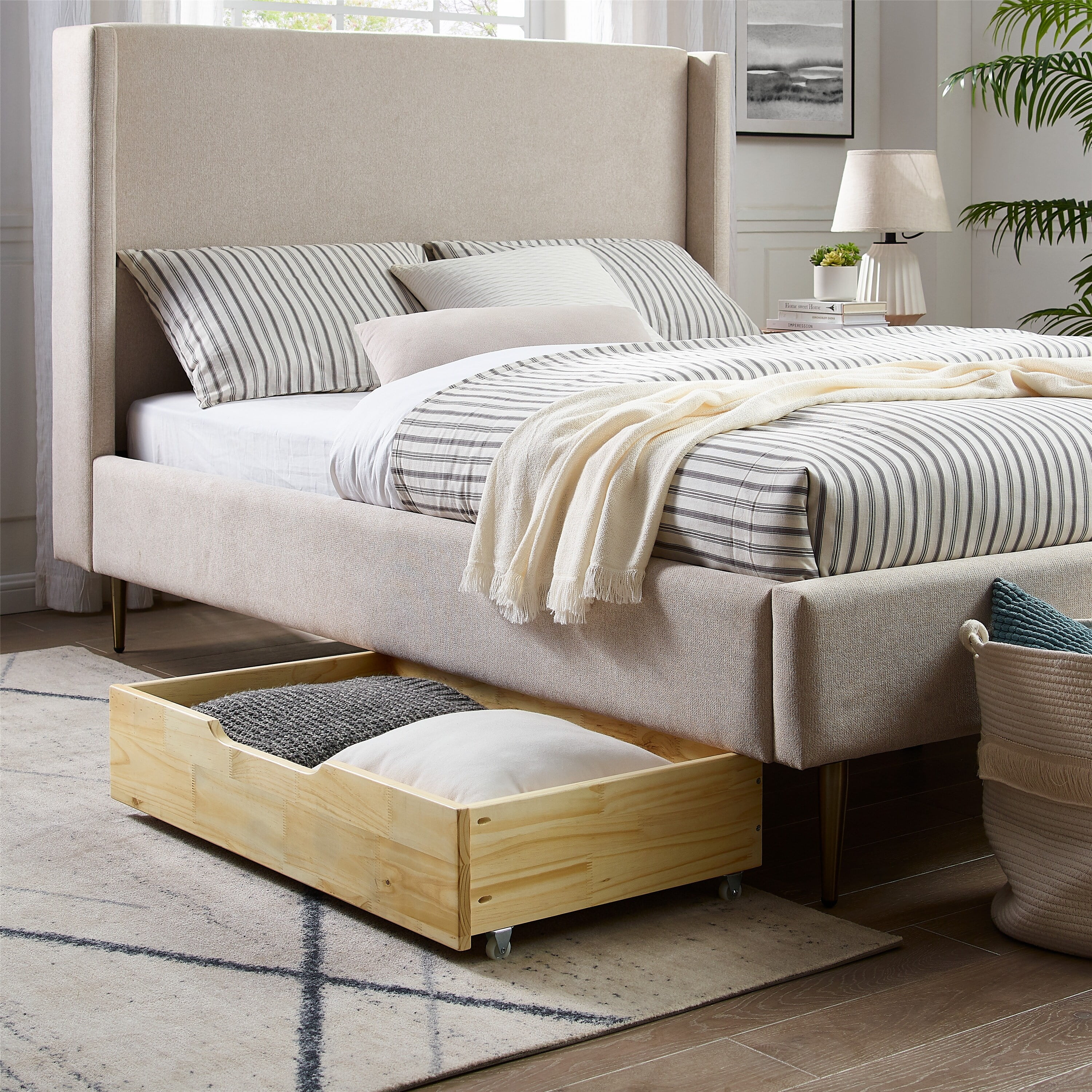 MUSEHOMEINC Solid Wood Under Bed Storage Drawer with 4-Wheels for Bedroom,Suggested for Queen&King Size Platform Bed,Natural - Cheap Abt