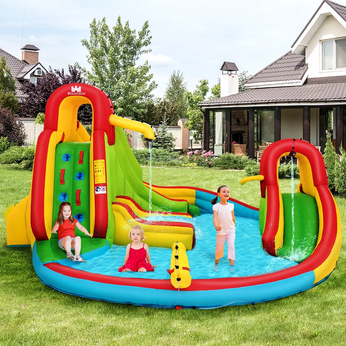 Costway Kids Inflatable Water Slide Park with Climbing Wall Water Cannon and Splash Pool - Cheap Abt