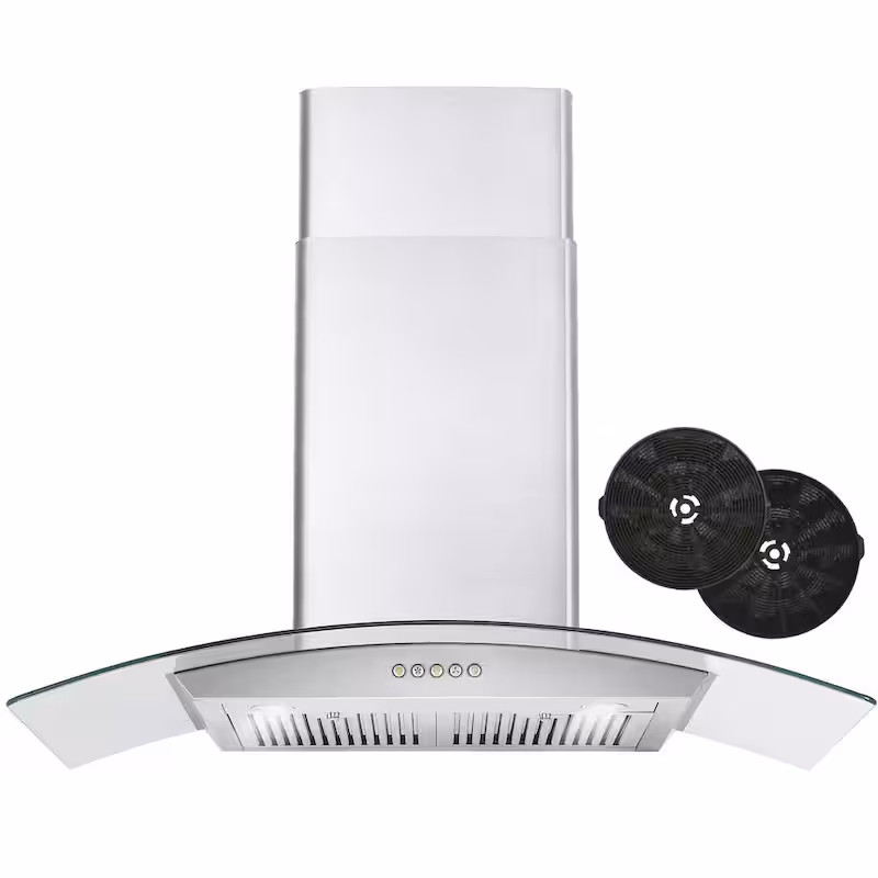 36 in. Ductless Wall Mount Range Hood in Stainless Steel with LED Lighting and Carbon Filter Kit for Recirculating - Cheap Abt