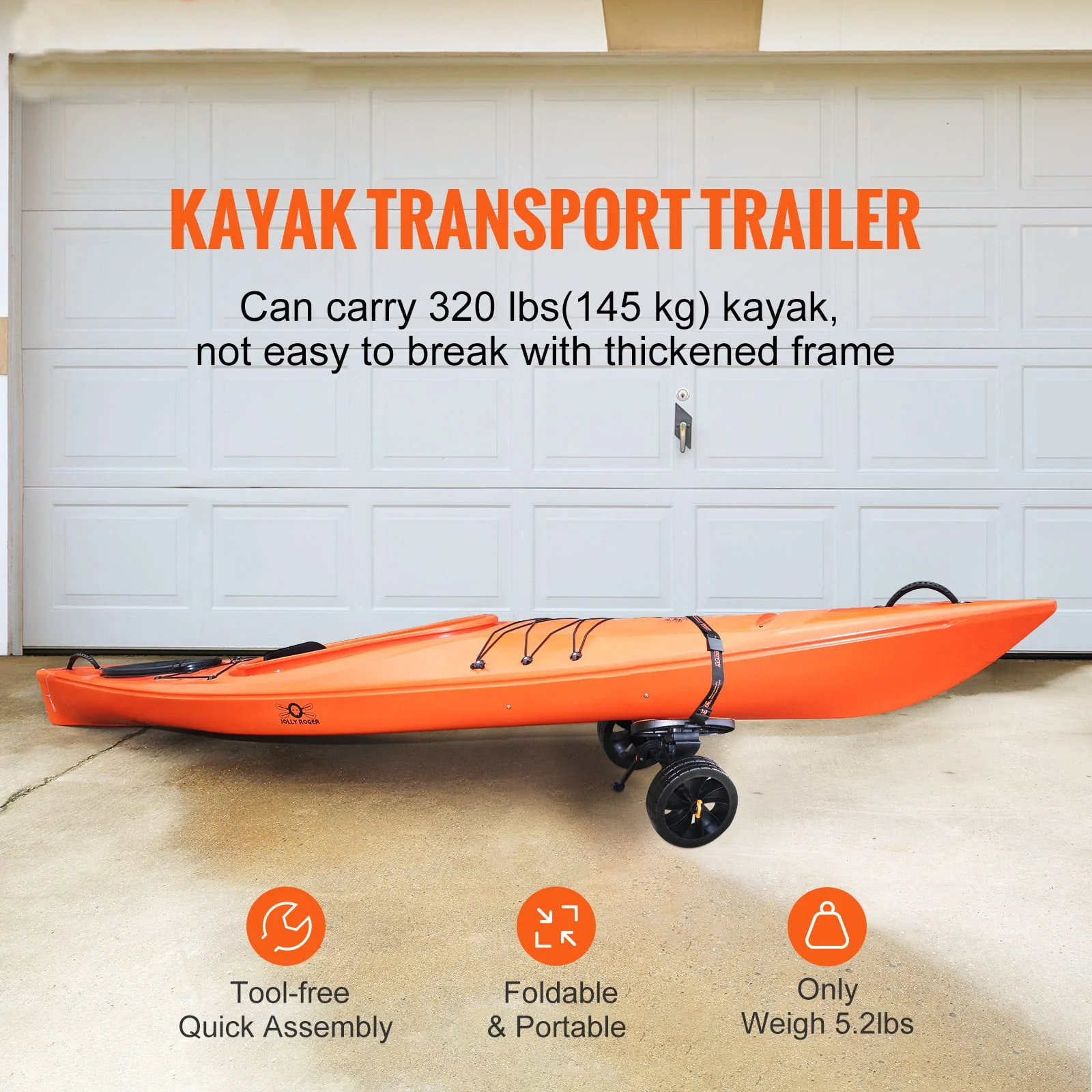 BENTISM Foldable Kayak Cart Canoe Boat Carrier 250lbs Load with 10'' Solid Tires - Cheap Abt