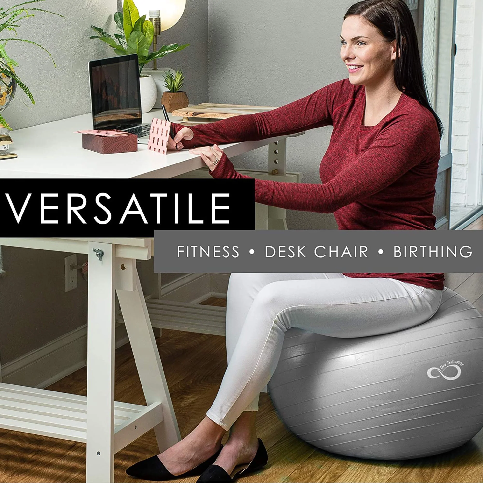 Live Infinitely Exercise Ball Extra Thick Workout Pregnancy Ball Chair for Home Workout (Blue, 55cm) - Cheap Abt