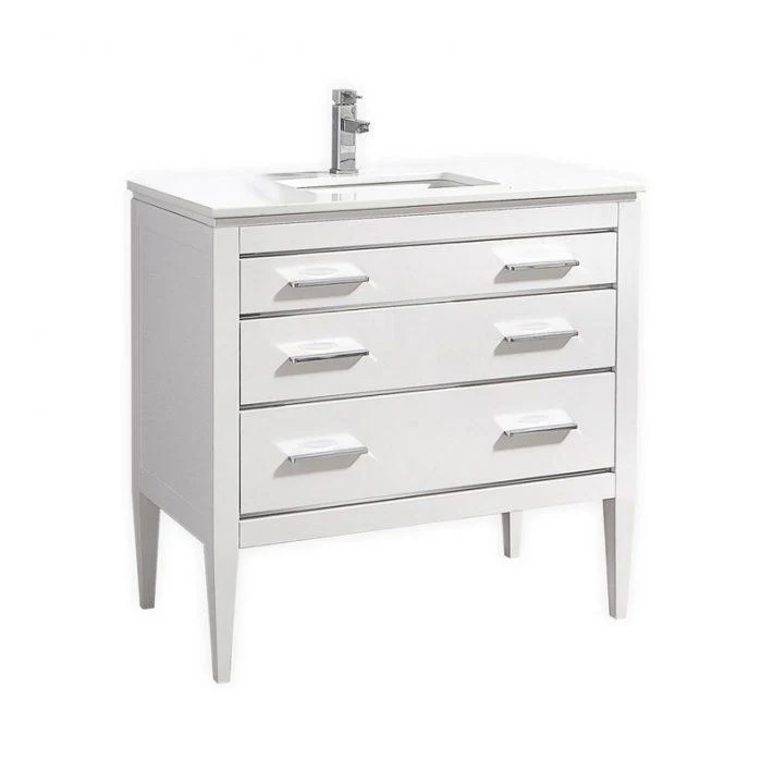 KubeBath Eiffel 36'' High Gloss White Vanity W/ White Counter Top, E36-GW - Cheap Abt