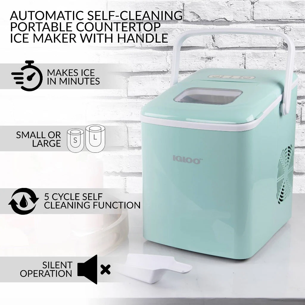 IGLOO® 26-Pound Automatic Self-Cleaning Portable Countertop Ice Maker Machine With Handle, Aqua - Cheap Abt
